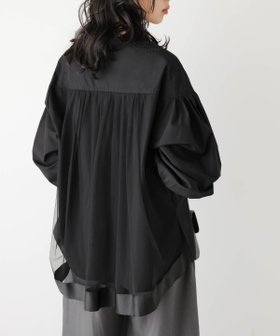 【ラジュール/Lajour】のバックギャザーチュールシャツ 大人の最旬トレンドファッション＆コーディネート founy(ファウニー) ファッション Fashion レディースファッション Fashion for Women トップス・カットソー Cut & Sew Tops シャツ・ブラウス・オフィスカジュアル Elegant Blouses & Button-Ups バッグ Bags ギャザー Gathered, Ruffled チュール Tulip, Tulip Motif ドッキング Docking, Mixed Material フェミニン Feminine, Girly リラックス Relax, Relaxed Fit |ID:prp329100004983201