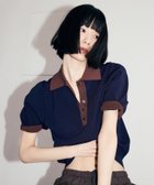 【アダム エ ロペ/ADAM ET ROPE'】の【WEB限定】ハーフスリーブバイカラーポロニット ネイビー(40)|ID: prp329100004983216 ipo3291000000037330853