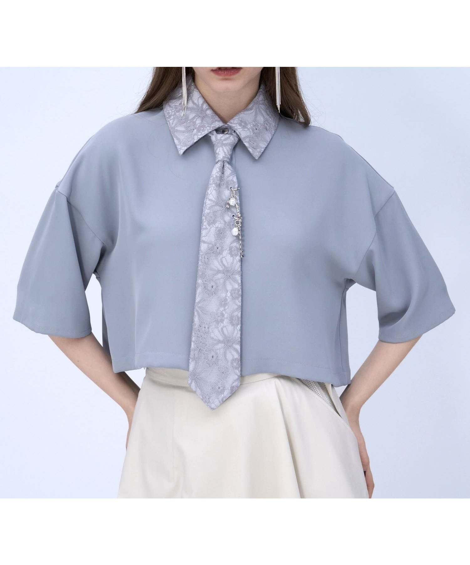【ハレ/HARE】のパーツツキネクタイシャツ インテリア・キッズ・メンズ・レディースファッション・服の通販 founy(ファウニー) 　ファッション　Fashion　レディースファッション　Fashion for Women　トップス・カットソー　Cut & Sew Tops　シャツ・ブラウス・オフィスカジュアル　Elegant Blouses & Button-Ups　ウェーブ　Wavy Pattern　ショート　Short, Short Length　シンプル　Simple, Minimal　ストレート　Straight, Straight Cut　スラックス　Slacks, Dress Pants　スリーブ　Sleeve, Long Sleeve / Short Sleeve　フェミニン　Feminine, Girly　プリーツ　Pleats, Pleated　ルーズ　Loose, Oversized　ワイド　Wide, Wide Fit　エレガント 上品　Elegant　夏　Summer　ライトブルー80|ID: prp329100004983230 ipo3291000000037330923