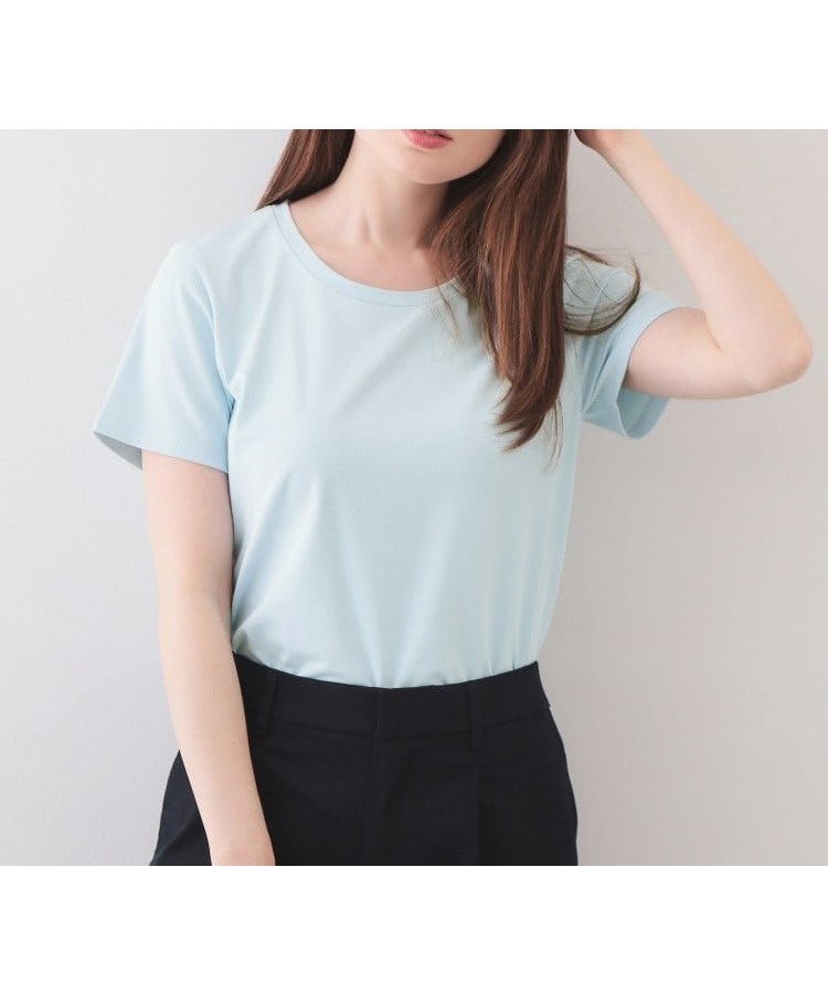 【インデックス/INDEX】の【UVケア/接触冷感/吸水速乾】薄手なのに透けにくい!ベーシックTシャツ《洗濯機OK/S~3L/6col》 インテリア・キッズ・メンズ・レディースファッション・服の通販 founy(ファウニー) 　ファッション　Fashion　レディースファッション　Fashion for Women　トップス・カットソー　Cut & Sew Tops　シャツ・ブラウス・オフィスカジュアル　Elegant Blouses & Button-Ups　ロングTシャツ・Tシャツ　Longline T-Shirts & Tees　インナー　Innerwear　吸水　Absorbent, Quick-Dry　ジャケット　Jacket, Outerwear　スマート　Smart, Elegant　フィット　Fit, Slim Fit　ベーシック　Basic, Essential　ラウンド　Round, Round Neck　夏　Summer　ビジネス 仕事 通勤　Business / Work / Commuting　サックスブルー|ID: prp329100004983234 ipo3291000000037330959