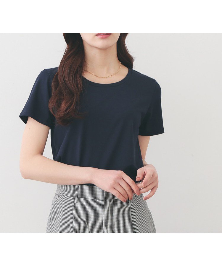 【インデックス/INDEX】の【UVケア/接触冷感/吸水速乾】薄手なのに透けにくい!ベーシックTシャツ《洗濯機OK/S~3L/6col》 インテリア・キッズ・メンズ・レディースファッション・服の通販 founy(ファウニー) 　ファッション　Fashion　レディースファッション　Fashion for Women　トップス・カットソー　Cut & Sew Tops　シャツ・ブラウス・オフィスカジュアル　Elegant Blouses & Button-Ups　ロングTシャツ・Tシャツ　Longline T-Shirts & Tees　インナー　Innerwear　吸水　Absorbent, Quick-Dry　ジャケット　Jacket, Outerwear　スマート　Smart, Elegant　フィット　Fit, Slim Fit　ベーシック　Basic, Essential　ラウンド　Round, Round Neck　夏　Summer　ビジネス 仕事 通勤　Business / Work / Commuting　ネイビー|ID: prp329100004983234 ipo3291000000037330960