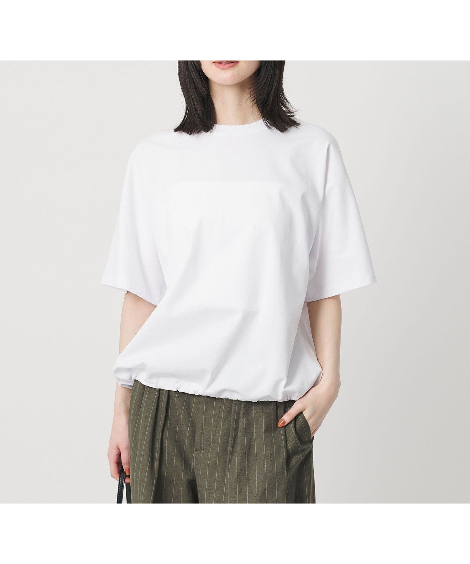 【ビューティ&ユース ユナイテッドアローズ/BEAUTY&YOUTH / UNITED ARROWS】のヘム ドローストリング 5分袖 Tシャツ インテリア・キッズ・メンズ・レディースファッション・服の通販 founy(ファウニー) 　ファッション　Fashion　レディースファッション　Fashion for Women　トップス・カットソー　Cut & Sew Tops　シャツ・ブラウス・オフィスカジュアル　Elegant Blouses & Button-Ups　ロングTシャツ・Tシャツ　Longline T-Shirts & Tees　スラックス　Slacks, Dress Pants　スリーブ　Sleeve, Long Sleeve / Short Sleeve　センター　Center, Center Line　ドローコード　Drawcord, Drawstring Cord　ドローストリング　Drawstring, Pull Cord　フォルム　Silhouette, Form　ベーシック　Basic, Essential　ボトム　Bottoms, Lower Wear　おすすめ　Recommended / Our Picks　WHITE|ID: prp329100004983240 ipo3291000000037330984