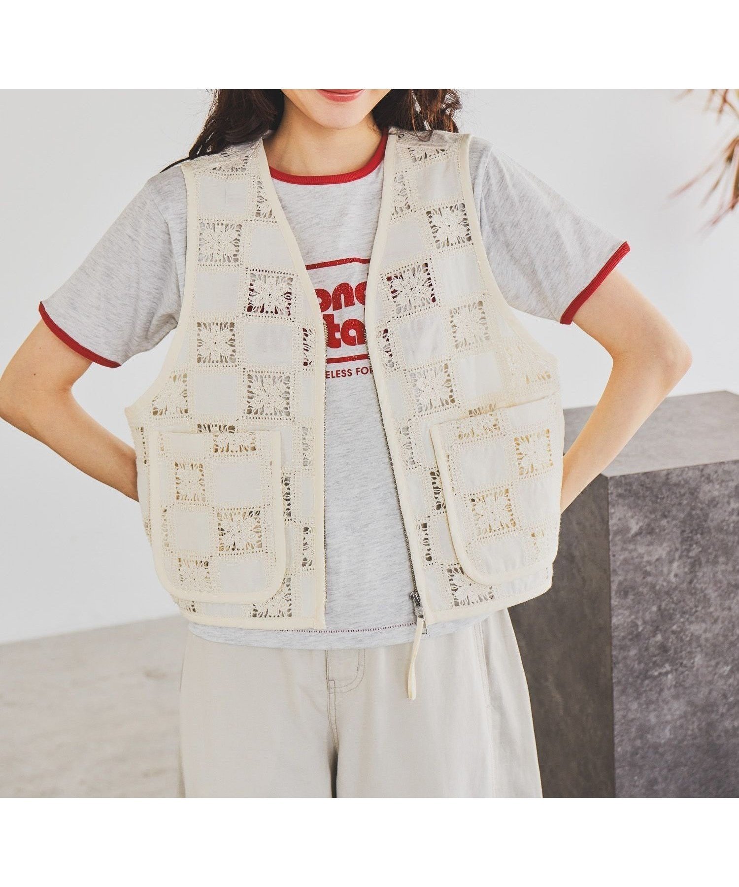【ニコアンド/niko and】のクラフトレースZIPベスト 大人の最旬トレンドファッション＆コーディネート founy(ファウニー) 　ファッション　Fashion　レディースファッション　Fashion for Women　アウター　Coat / Outerwear Collection　トップス・カットソー　Cut & Sew Tops　ベスト&ジレ / 重ね着スタイル　Vests & Gilets　おすすめ　Recommended / Our Picks　インナー　Innerwear　チェック　Check, Plaid, Tartan　ベスト　Vest, Waistcoat　ポケット　Pocket, Pocket Detail　レース　Lace, Lace Fabric　 other-1|ID: prp329100004983243 ipo3291000000037330996