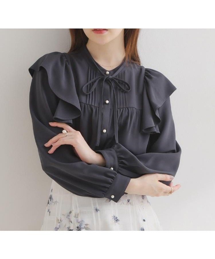 【クチュール ブローチ/Couture Brooch】の【洗える・リボン取り外し可】フリルジョーゼットブラウス インテリア・キッズ・メンズ・レディースファッション・服の通販 founy(ファウニー) 　ファッション　Fashion　レディースファッション　Fashion for Women　トップス・カットソー　Cut & Sew Tops　シャツ・ブラウス・オフィスカジュアル　Elegant Blouses & Button-Ups　2026年　2026　2026春夏・S/S　Spring/Summer 2026 SS26　ギャザー　Gathered, Ruffled　ジョーゼット　Georgette, Semi-Sheer Fabric　スマート　Smart, Elegant　フリル　Frill, Ruffle　リボン　Ribbon, Bow　洗える　Machine Washable　ネイビー|ID: prp329100004983244 ipo3291000000037331003