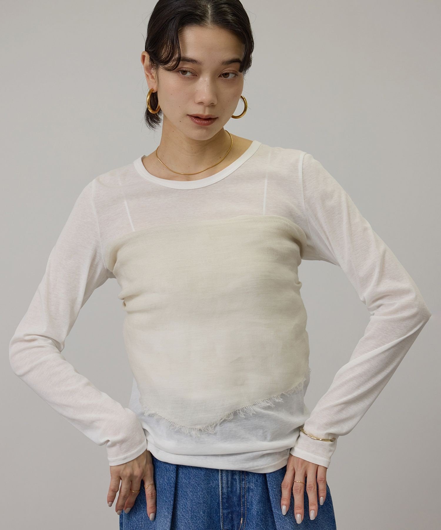 【サロン アダム エ ロペ/SALON adam et rope'】の【WEB限定】ハイツイストシアーロンT インテリア・キッズ・メンズ・レディースファッション・服の通販 founy(ファウニー) 　ファッション　Fashion　レディースファッション　Fashion for Women　トップス・カットソー　Cut & Sew Tops　ロングTシャツ・Tシャツ　Longline T-Shirts & Tees　インナー　Innerwear　カットソー　Cut and Sewn Top　シアー　Sheer, See-Through　シンプル　Simple, Minimal　ジャケット　Jacket, Outerwear　スウェット / スエット　Sweatshirt, Sweatwear　ストレッチ　Stretch, Stretchy Fabric　スラックス　Slacks, Dress Pants　デニム　Denim, Jeans Material　おすすめ　Recommended / Our Picks　エレガント 上品　Elegant　オフホワイト(15)|ID: prp329100004983246 ipo3291000000037331012