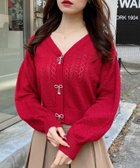【イング/INGNI】の12Gパターンメッシュリボン釦ニットカーディガン アカ|ID: prp329100004983255 ipo3291000000037331064