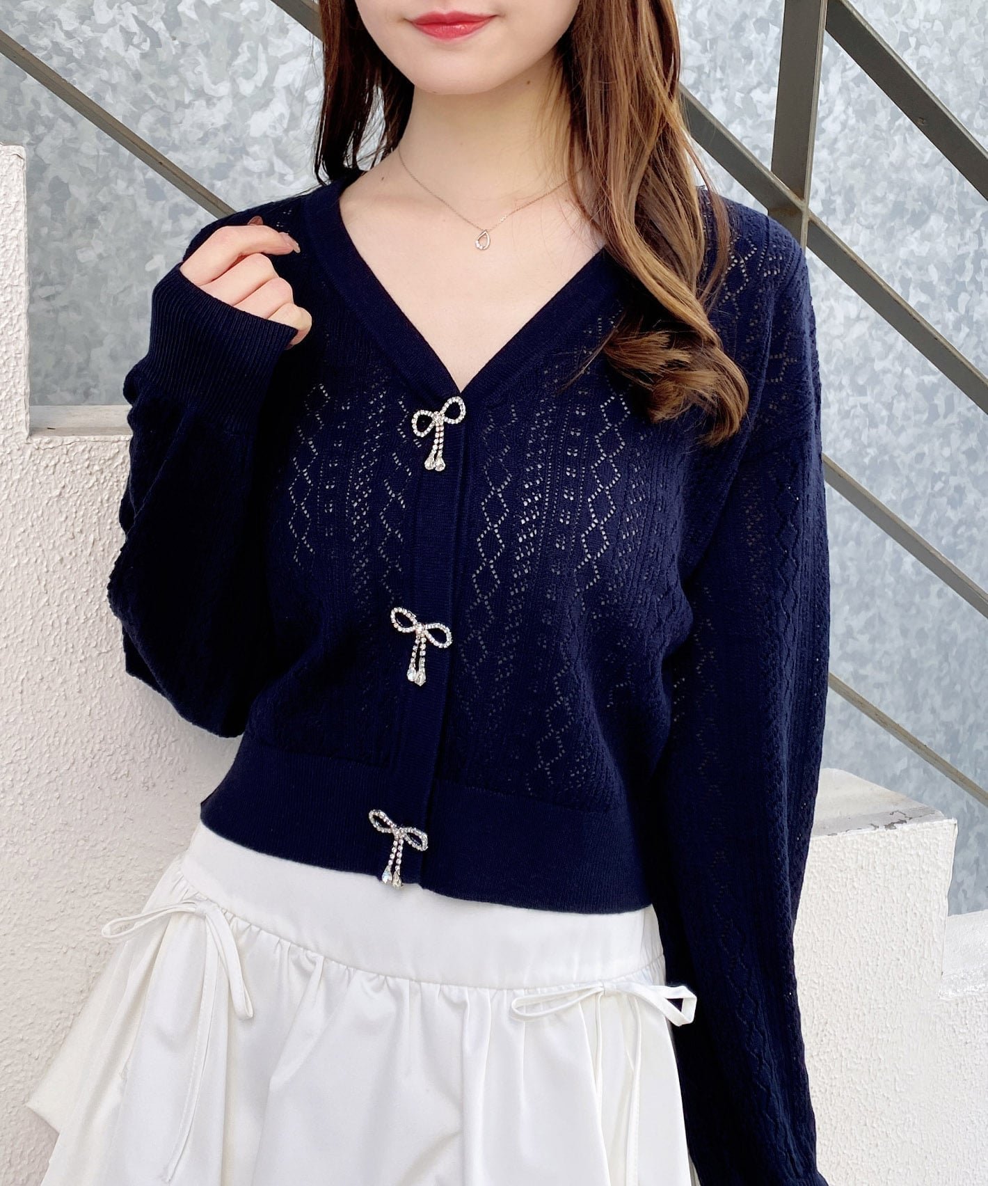 【イング/INGNI】の12Gパターンメッシュリボン釦ニットカーディガン インテリア・キッズ・メンズ・レディースファッション・服の通販 founy(ファウニー) 　ファッション　Fashion　レディースファッション　Fashion for Women　トップス・カットソー　Cut & Sew Tops　ニット　Knit Tops & Sweaters　カーディガン・羽織り　Layered Style Cardigans　イエロー　Yellow　インナー　Innerwear　春　Spring　カーディガン　Cardigan, Knitwear　ガーリー　Girly, Feminine Style　スマホ　Smartphone, Mobile Device　フェミニン　Feminine, Girly　フロント　Front, Front Design　ミニスカート　Mini Skirt, Short Skirt　リボン　Ribbon, Bow　おすすめ　Recommended / Our Picks　コン|ID: prp329100004983255 ipo3291000000037331067