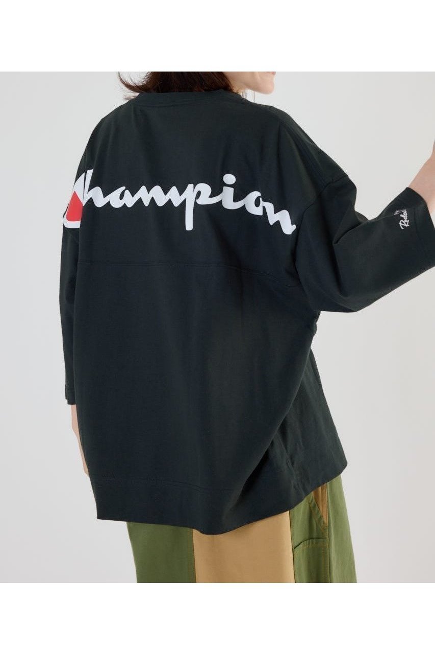 【ロデオクラウンズワイドボウル/RODEO CROWNS WIDE BOWL】のChampion Vネック7分袖トップス インテリア・キッズ・メンズ・レディースファッション・服の通販 founy(ファウニー) 　ファッション　Fashion　レディースファッション　Fashion for Women　トップス・カットソー　Cut & Sew Tops　Vネックトップス　V-Neck Tops / V-Cut Neckline Shirts　インナー　Innerwear　秋　Autumn　カーディガン　Cardigan, Knitwear　切替　Switching, Contrast Panel　ジャケット　Jacket, Outerwear　プリント　Print, Printed Pattern　別注　Limited Edition, Custom Order　おすすめ　Recommended / Our Picks　BLK|ID: prp329100004983268 ipo3291000000037331134