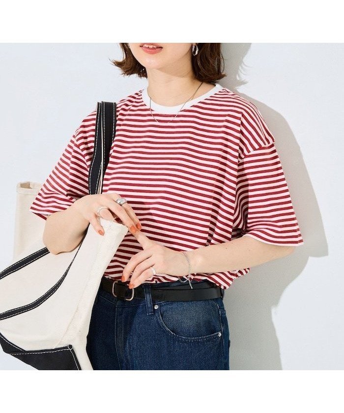 【フリークスストア/FREAK'S STORE】の限定展開 ビッグシルエット 半袖 ボーダー Tシャツ インテリア・キッズ・メンズ・レディースファッション・服の通販 founy(ファウニー) 　ファッション　Fashion　レディースファッション　Fashion for Women　トップス・カットソー　Cut & Sew Tops　シャツ・ブラウス・オフィスカジュアル　Elegant Blouses & Button-Ups　ロングTシャツ・Tシャツ　Longline T-Shirts & Tees　2026年　2026　2026春夏・S/S　Spring/Summer 2026 SS26　シンプル　Simple, Minimal　バランス　Balance, Style Balance　ビッグ　Big, Oversized　ベーシック　Basic, Essential　ボーダー　Border, Stripe　人気　Popular, Best Seller　半袖　Short Sleeve, Half Sleeve　吸水　Absorbent, Quick-Dry　夏　Summer　S/S・春夏　SS, Spring/Summer, Warm Season　レッド|ID: prp329100004983291 ipo3291000000037331271