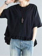 【ドゥーベル/Doux Belle】の【Doux Belle】フリル カットソー レディース 半袖 大人の最旬トレンドファッション＆コーディネート founy(ファウニー) ファッション Fashion レディースファッション Fashion for Women トップス・カットソー Cut & Sew Tops カットソー・ベーシックTシャツ Cut-and-Sewn Tops / Stretch Tees & Basics カットソー Cut and Sewn Top スウェット / スエット Sweatshirt, Sweatwear バランス Balance, Style Balance フリル Frill, Ruffle ポケット Pocket, Pocket Detail 半袖 Short Sleeve, Half Sleeve 夏 Summer 春 Spring S/S・春夏 SS, Spring/Summer, Warm Season thumbnail ブラック|ID: prp329100004983303 ipo3291000000037331344