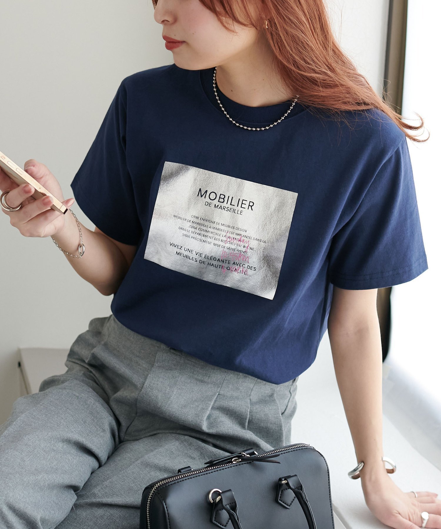 【ディスコート/Discoat】の【WEB限定/新色追加!】アソート箔プリントTシャツ インテリア・キッズ・メンズ・レディースファッション・服の通販 founy(ファウニー) 　ファッション　Fashion　レディースファッション　Fashion for Women　トップス・カットソー　Cut & Sew Tops　シャツ・ブラウス・オフィスカジュアル　Elegant Blouses & Button-Ups　ロングTシャツ・Tシャツ　Longline T-Shirts & Tees　インナー　Innerwear　キャミワンピース　Cami Dress, Slip Dress　コンパクト　Compact, Small Size　シンプル　Simple, Minimal　トレンド　Trend, Trending Now　バランス　Balance, Style Balance　ビスチェ　Bustier, Corset Top　プリント　Print, Printed Pattern　ボトム　Bottoms, Lower Wear　ネイビー|ID: prp329100004983304 ipo3291000000037331350