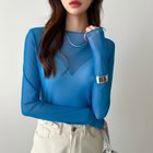 【ココモモ/COCOMOMO】の長袖・五分袖 選べる2タイプ シアー トップス ラウンドネック カットソー 大人の最旬トレンドファッション＆コーディネート founy(ファウニー) ファッション Fashion レディースファッション Fashion for Women トップス・カットソー Cut & Sew Tops カットソー・ベーシックTシャツ Cut-and-Sewn Tops / Stretch Tees & Basics イエロー Yellow オレンジ Orange カットソー Cut and Sewn Top シアー Sheer, See-Through 長袖 Long Sleeve, Full Sleeve パープル Purple, Violet ラウンド Round, Round Neck ローズ Rose, Rose Motif エレガント 上品 Elegant thumbnail 長袖・ブルー|ID: prp329100004983308 ipo3291000000037331379