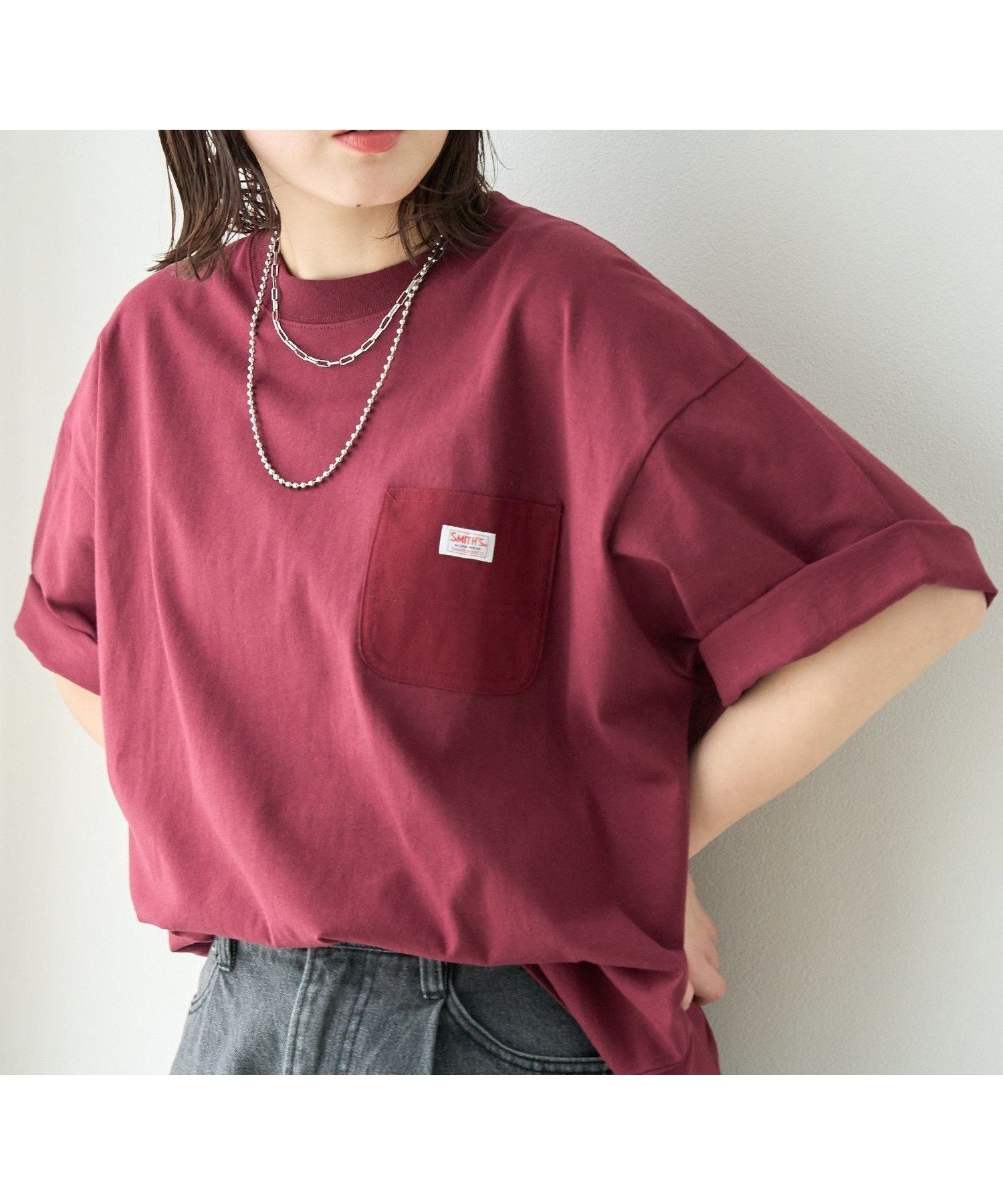 【コーエン/COEN】のSMITH S(スミス)別注ポケット切替えTシャツ インテリア・キッズ・メンズ・レディースファッション・服の通販 founy(ファウニー) 　ファッション　Fashion　レディースファッション　Fashion for Women　トップス・カットソー　Cut & Sew Tops　シャツ・ブラウス・オフィスカジュアル　Elegant Blouses & Button-Ups　ロングTシャツ・Tシャツ　Longline T-Shirts & Tees　アメリカン　American Style　春　Spring　切替　Switching, Contrast Panel　シンプル　Simple, Minimal　スウェット / スエット　Sweatshirt, Sweatwear　定番　Standard, Basic Item　ニューヨーク　New York, NYC Style　人気　Popular, Best Seller　プリント　Print, Printed Pattern　ベーシック　Basic, Essential　ポケット　Pocket, Pocket Detail　別注　Limited Edition, Custom Order　ワーク　Workwear, Utility Style　2026年　2026　2026春夏・S/S　Spring/Summer 2026 SS26　WINE|ID: prp329100004983312 ipo3291000000037331422