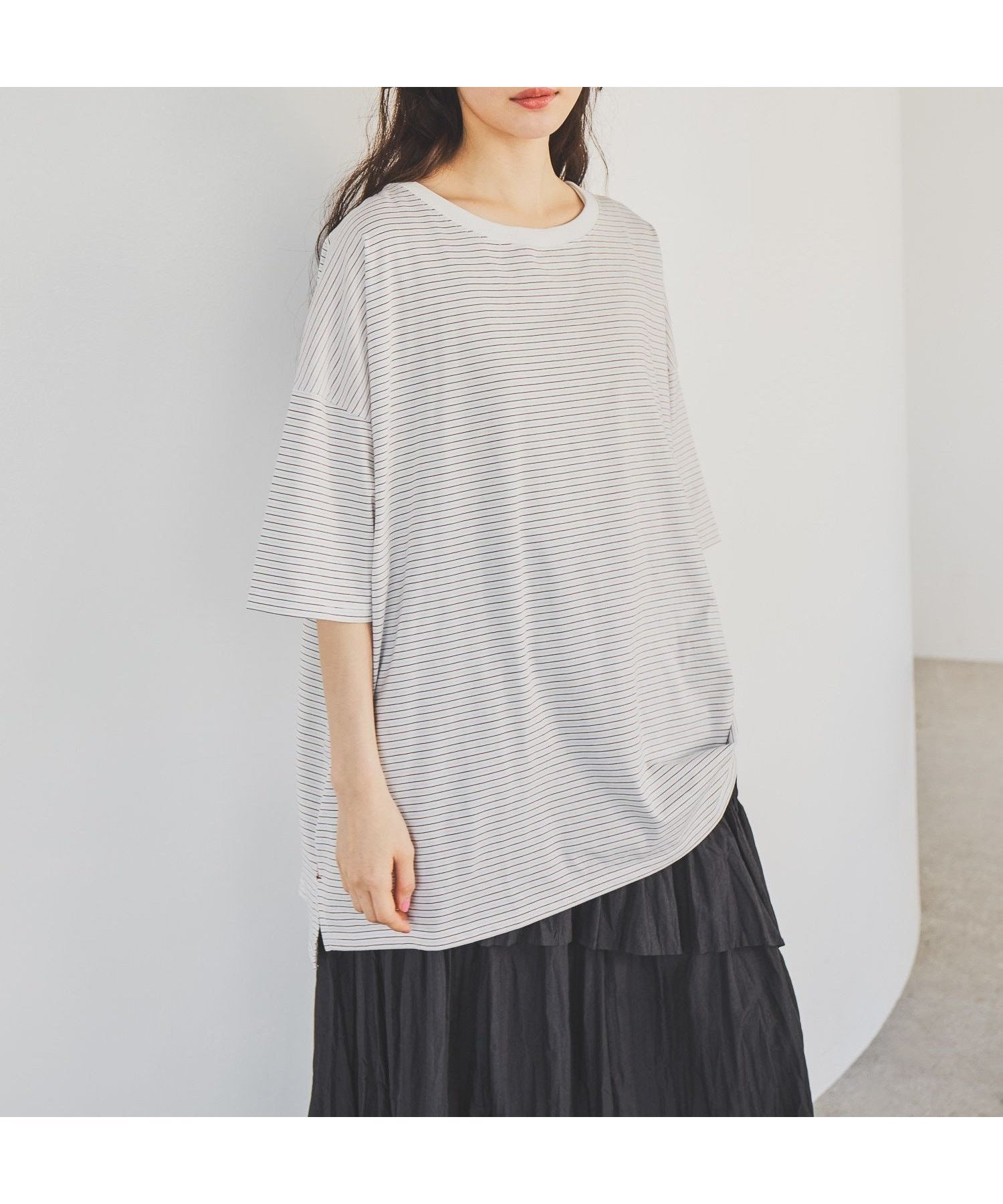 【ニコアンド/niko and】のさらっとチュニT インテリア・キッズ・メンズ・レディースファッション・服の通販 founy(ファウニー) 　ファッション　Fashion　レディースファッション　Fashion for Women　おすすめ　Recommended / Our Picks　シンプル　Simple, Minimal　チュニック　Tunic, Long Top　トレンド　Trend, Trending Now　バランス　Balance, Style Balance　ビスチェ　Bustier, Corset Top　ベスト　Vest, Waistcoat　ボーダー　Border, Stripe　ルーズ　Loose, Oversized　今夏　This Summer　夏　Summer　無地　Plain, Solid Color　アイボリーボーダー|ID: prp329100004983316 ipo3291000000037331451
