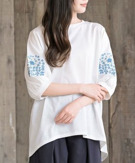 【アールピーエス/rps】の刺繍スリーブ7分袖カットプルオーバー 大人の最旬トレンドファッション＆コーディネート founy(ファウニー) ファッション Fashion レディースファッション Fashion for Women トップス・カットソー Cut & Sew Tops カジュアルプルオーバー・ニットトップス Pullovers & Knit Tops / Casual Pullovers コンシャス Conscious, Bodycon シンプル Simple, Minimal スリーブ Sleeve, Long Sleeve / Short Sleeve フラワー Flower, Floral 再入荷 Restock / Back in Stock |ID:prp329100004983345