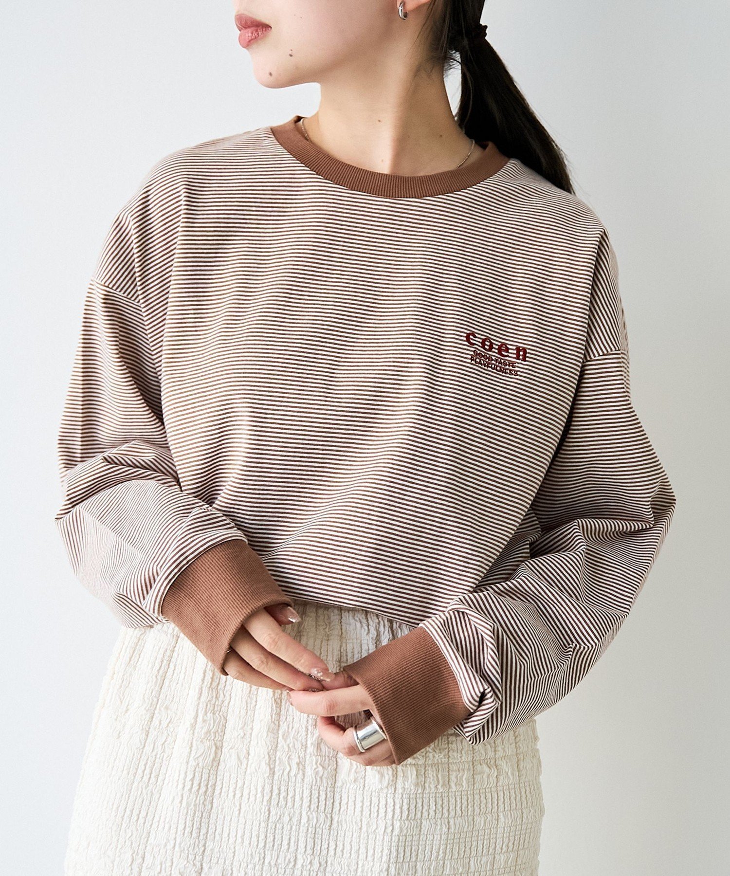 【コーエン/COEN】のcoen(コーエン)ロゴ刺繍 ユニロンT インテリア・キッズ・メンズ・レディースファッション・服の通販 founy(ファウニー) 　ファッション　Fashion　レディースファッション　Fashion for Women　トップス・カットソー　Cut & Sew Tops　ロングTシャツ・Tシャツ　Longline T-Shirts & Tees　インナー　Innerwear　ギャザー　Gathered, Ruffled　シンプル　Simple, Minimal　スウェット / スエット　Sweatshirt, Sweatwear　スニーカー　Sneakers, Trainers　デニム　Denim, Jeans Material　人気　Popular, Best Seller　バルーン　Balloon, Balloon Silhouette　ベーシック　Basic, Essential　ボトム　Bottoms, Lower Wear　ボーダー　Border, Stripe　無地　Plain, Solid Color　ワンポイント　One Point, Statement Accent　おすすめ　Recommended / Our Picks　2026年　2026　2026春夏・S/S　Spring/Summer 2026 SS26　その他2|ID: prp329100004983346 ipo3291000000037331643