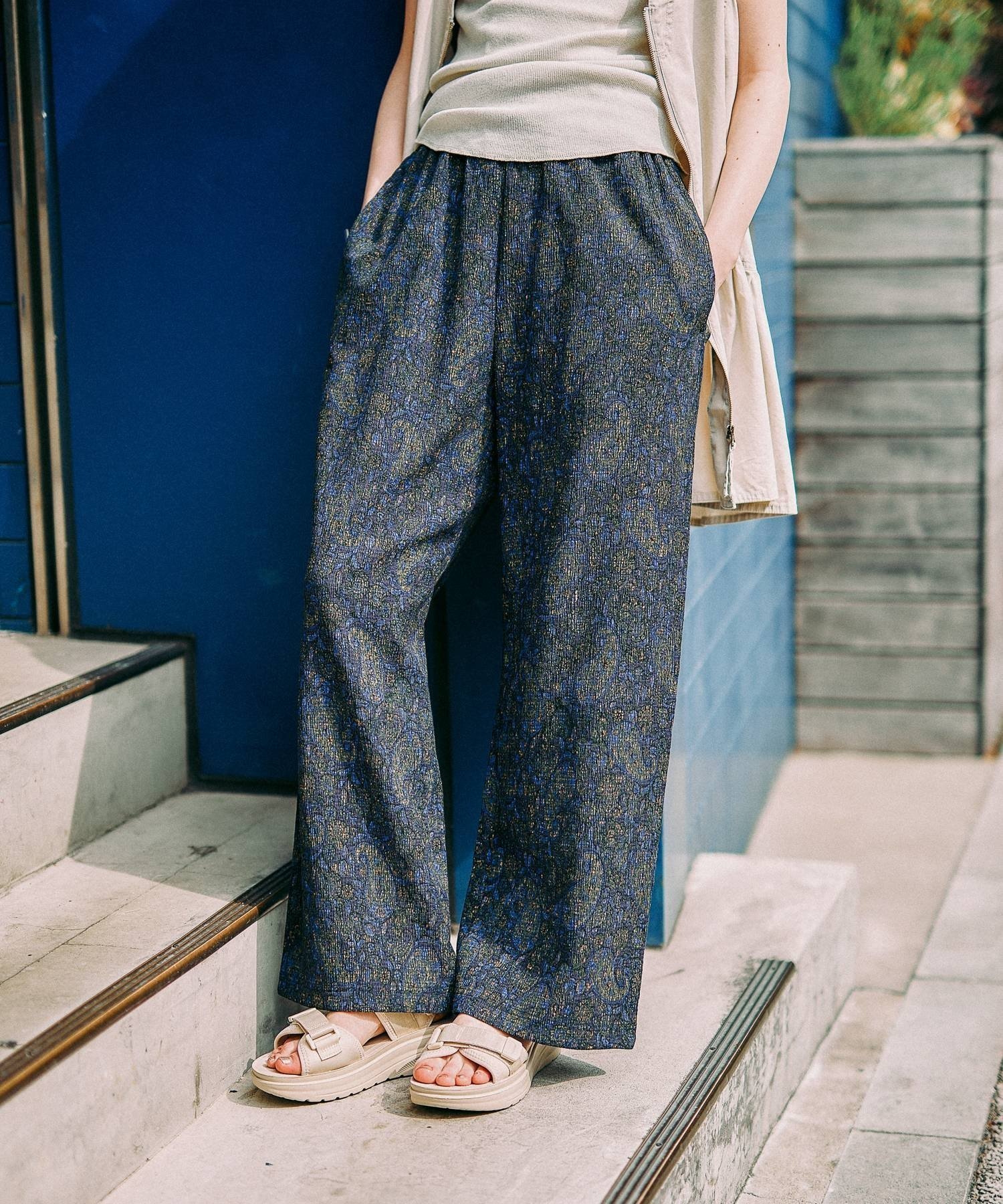 【ニコアンド/niko and】のDRYクシュイージーパンツ インテリア・キッズ・メンズ・レディースファッション・服の通販 founy(ファウニー) 　ファッション　Fashion　レディースファッション　Fashion for Women　パンツ　Pants & Trousers　カットソー　Cut and Sewn Top　ギャザー　Gathered, Ruffled　シンプル　Simple, Minimal　人気　Popular, Best Seller　ポケット　Pocket, Pocket Detail　別注　Limited Edition, Custom Order　無地　Plain, Solid Color　ワイド　Wide, Wide Fit　おすすめ　Recommended / Our Picks　エレガント 上品　Elegant　【WEB限定】ペイズリー|ID: prp329100004983370 ipo3291000000037331743