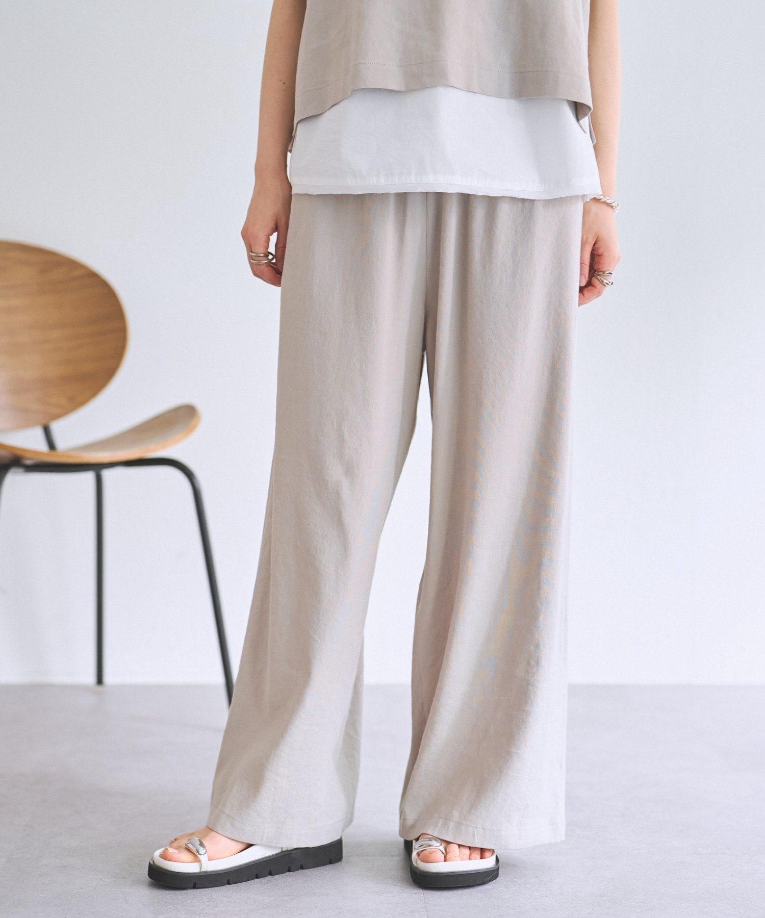 【ビアズリー/BEARDSLEY】のリネンウエストリブパンツ インテリア・キッズ・メンズ・レディースファッション・服の通販 founy(ファウニー) 　ファッション　Fashion　レディースファッション　Fashion for Women　パンツ　Pants & Trousers　洗える　Machine Washable　カットソー　Cut and Sewn Top　定番　Standard, Basic Item　ポケット　Pocket, Pocket Detail　リネン　Linen, Linen Fabric　ワイド　Wide, Wide Fit　再入荷　Restock / Back in Stock　グレー|ID: prp329100004983373 ipo3291000000037331765