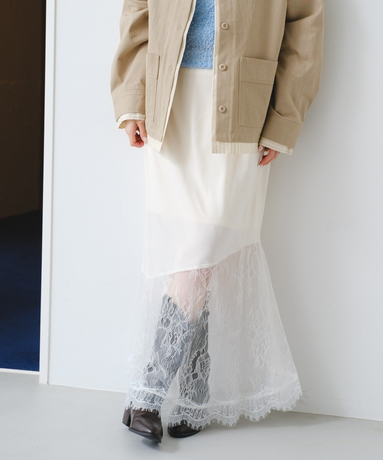 【パルグループ/PAL GROUP】の【Kastane】サテンレースアシメスカート インテリア・キッズ・メンズ・レディースファッション・服の通販 founy(ファウニー) 　ファッション　Fashion　レディースファッション　Fashion for Women　スカート　Skirts　2026年　2026　2026春夏・S/S　Spring/Summer 2026 SS26　なめらか　Smooth, Silky Texture　サテン　Satin, Glossy Fabric　シンプル　Simple, Minimal　ドッキング　Docking, Mixed Material　フェミニン　Feminine, Girly　レース　Lace, Lace Fabric　エレガント 上品　Elegant　アイボリー|ID: prp329100004983432 ipo3291000000037332081