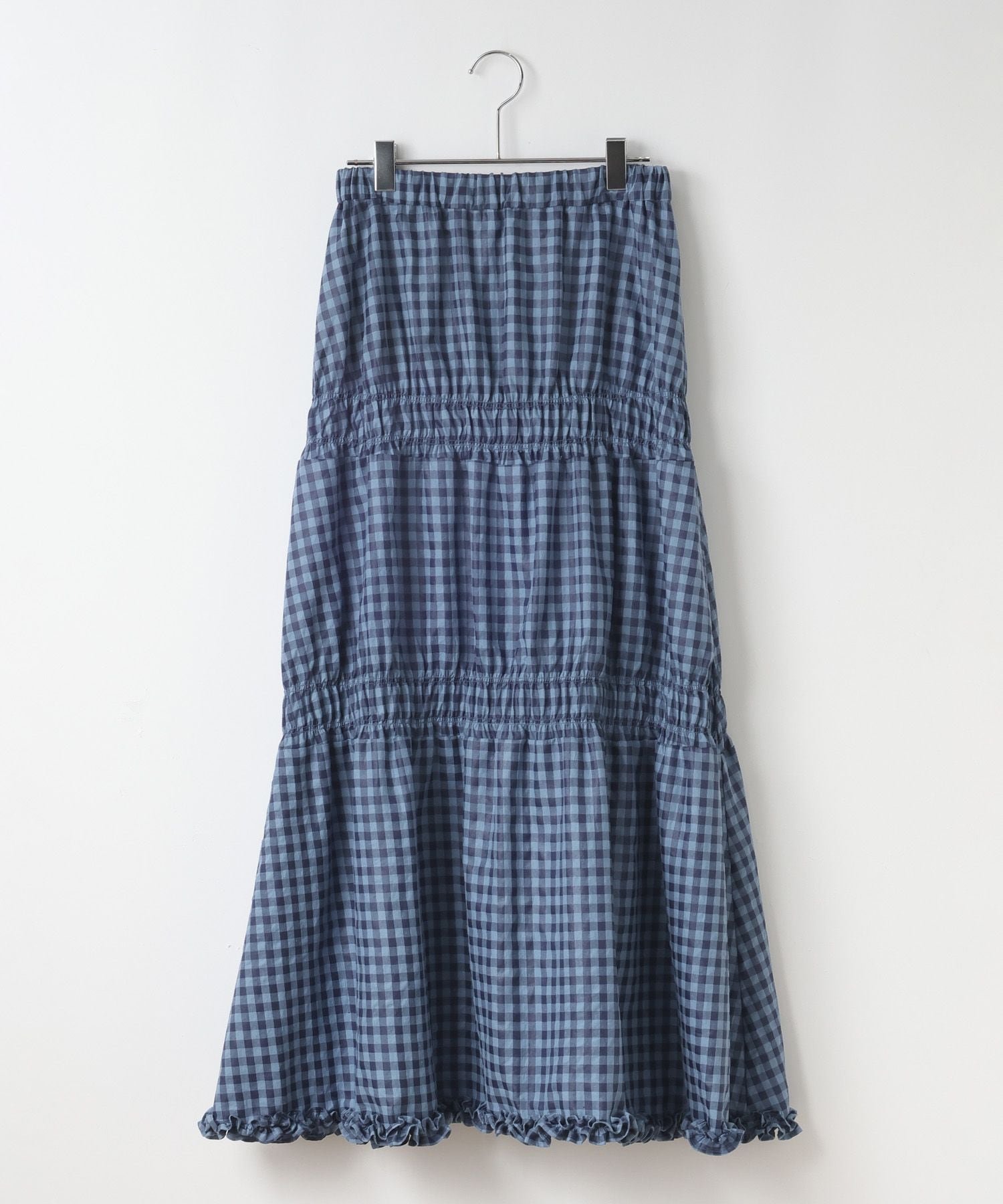 【ローリーズファーム/LOWRYS FARM】のボリュームシャーリングスカート インテリア・キッズ・メンズ・レディースファッション・服の通販 founy(ファウニー) 　ファッション　Fashion　レディースファッション　Fashion for Women　スカート　Skirts　おすすめ　Recommended / Our Picks　ギャザー　Gathered, Ruffled　コンパクト　Compact, Small Size　シャーリング　Shirring, Ruched　シンプル　Simple, Minimal　チェック　Check, Plaid, Tartan　バランス　Balance, Style Balance　フリル　Frill, Ruffle　フレア　Flare, Flared　リラックス　Relax, Relaxed Fit　ヴィンテージ　Vintage Style　無地　Plain, Solid Color　ブルー|ID: prp329100004983434 ipo3291000000037332088