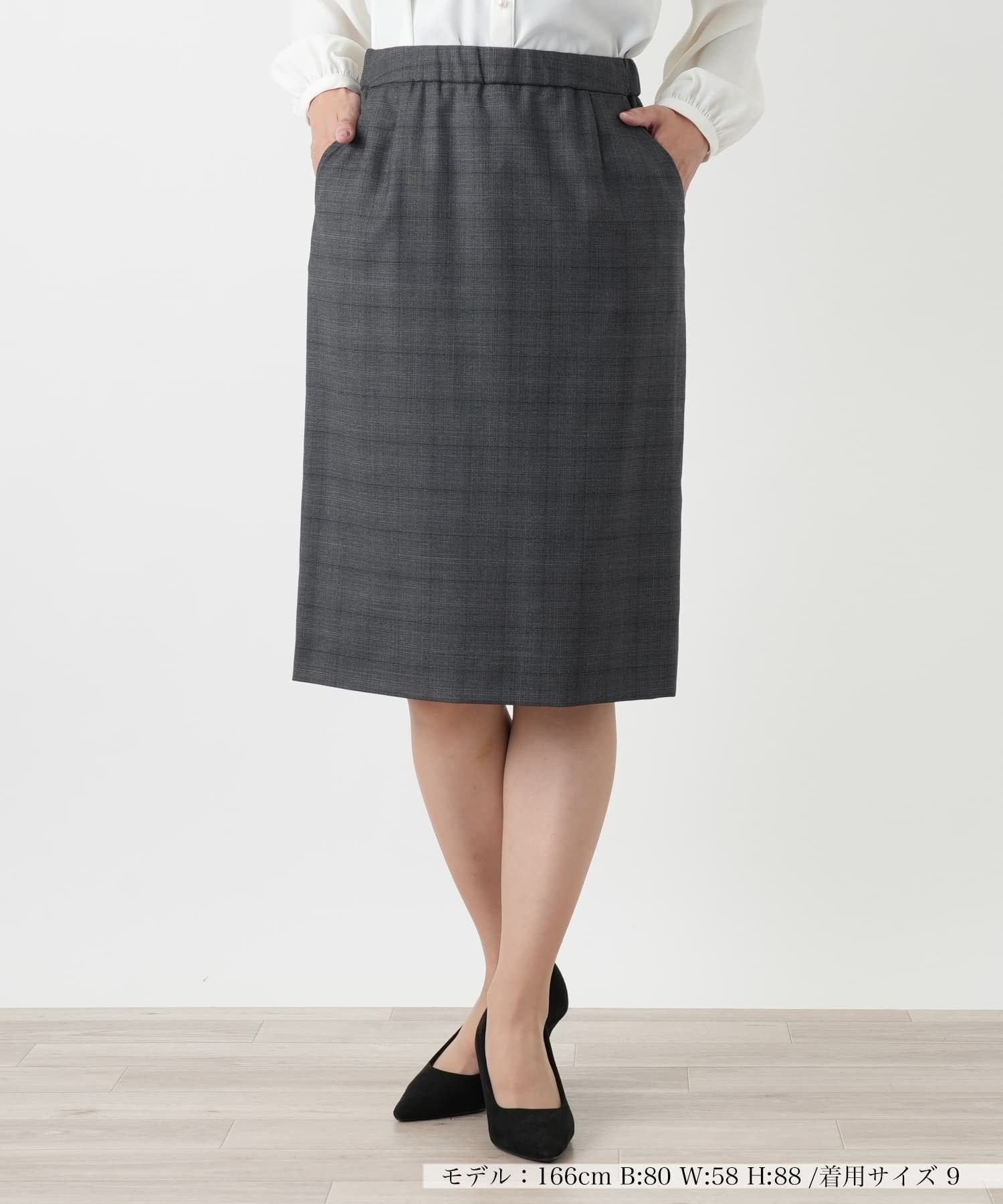 【レリアン/LEILIAN】のチェックタイトスカート【LORO PIANA】 インテリア・キッズ・メンズ・レディースファッション・服の通販 founy(ファウニー) 　ファッション　Fashion　レディースファッション　Fashion for Women　スカート　Skirts　シャドー　Shadow, Subtle Pattern　タイトスカート　Pencil Skirt, Tight Skirt　チェック　Check, Plaid, Tartan　ポケット　Pocket, Pocket Detail　秋　Autumn　チャコール系|ID: prp329100004983451 ipo3291000000037332141
