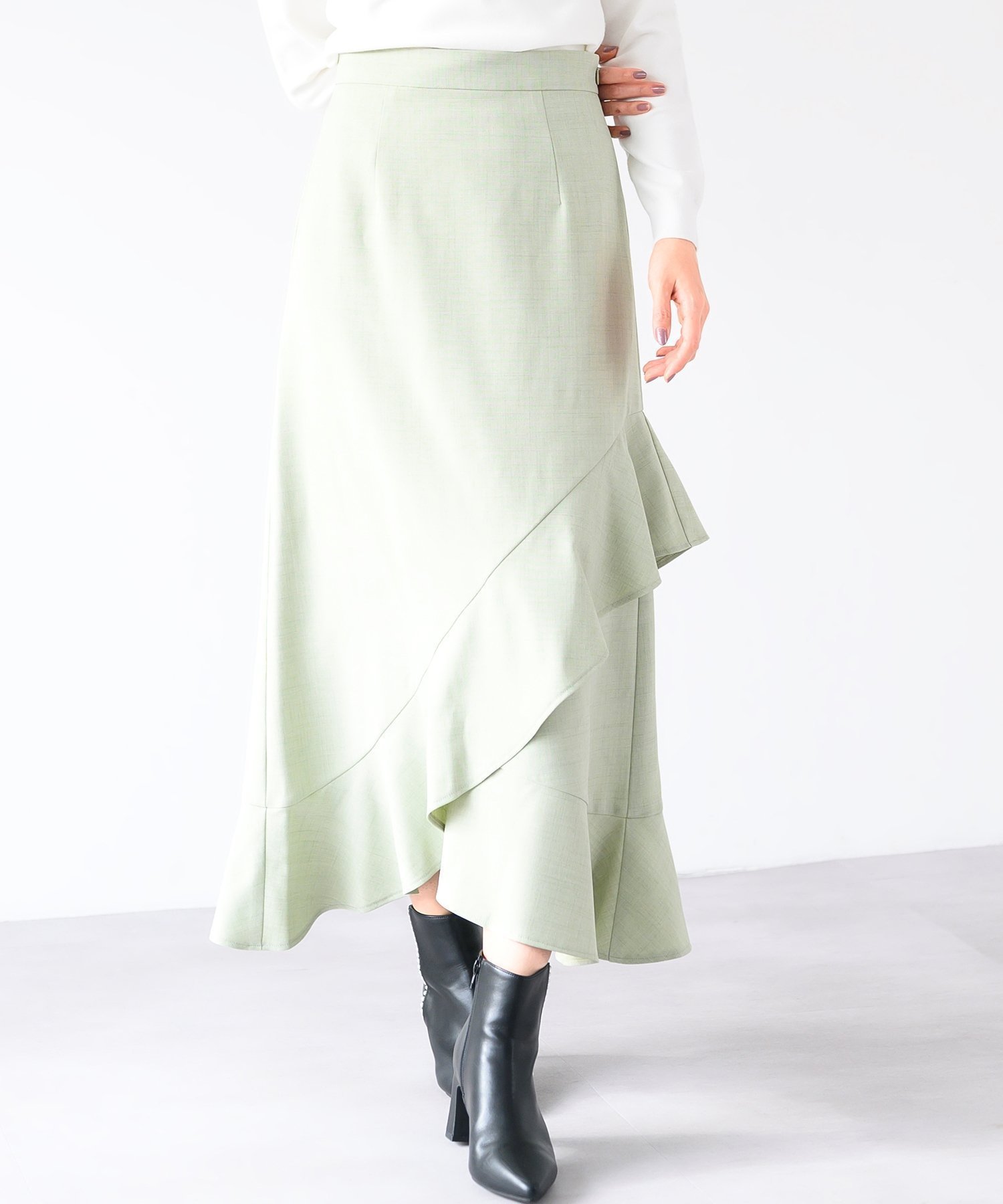 【ミッシュマッシュ/MISCH MASCH】のランダムフレアスカート/MM517202 インテリア・キッズ・メンズ・レディースファッション・服の通販 founy(ファウニー) 　ファッション　Fashion　レディースファッション　Fashion for Women　スカート　Skirts　Aライン・フレアスカート　A-Line & Flared Skirts　エレガント 上品　Elegant　フェミニン　Feminine, Girly　フリル　Frill, Ruffle　フレア　Flare, Flared　ポケット　Pocket, Pocket Detail　ランダム　Random, Irregular　グリーン|ID: prp329100004983471 ipo3291000000037332196