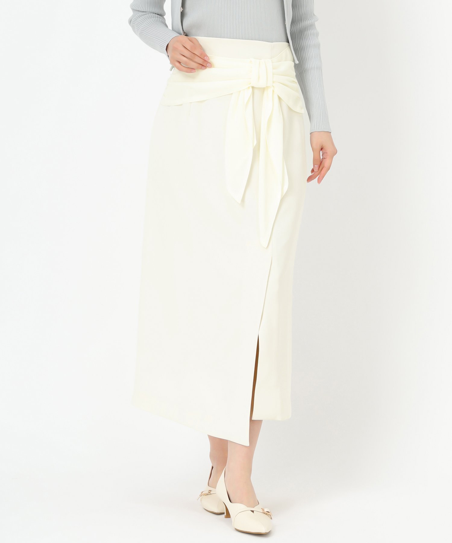 【ミッシュマッシュ/MISCH MASCH】のシフォンリボンタイトスカート/MM517207 インテリア・キッズ・メンズ・レディースファッション・服の通販 founy(ファウニー) 　ファッション　Fashion　レディースファッション　Fashion for Women　スカート　Skirts　アシンメトリー　Asymmetrical Style　シフォン　Chiffon, Lightweight Fabric　スマート　Smart, Elegant　タイトスカート　Pencil Skirt, Tight Skirt　ポケット　Pocket, Pocket Detail　ラップ　Wrap, Wrap Design　リボン　Ribbon, Bow　アイボリー|ID: prp329100004983472 ipo3291000000037332200