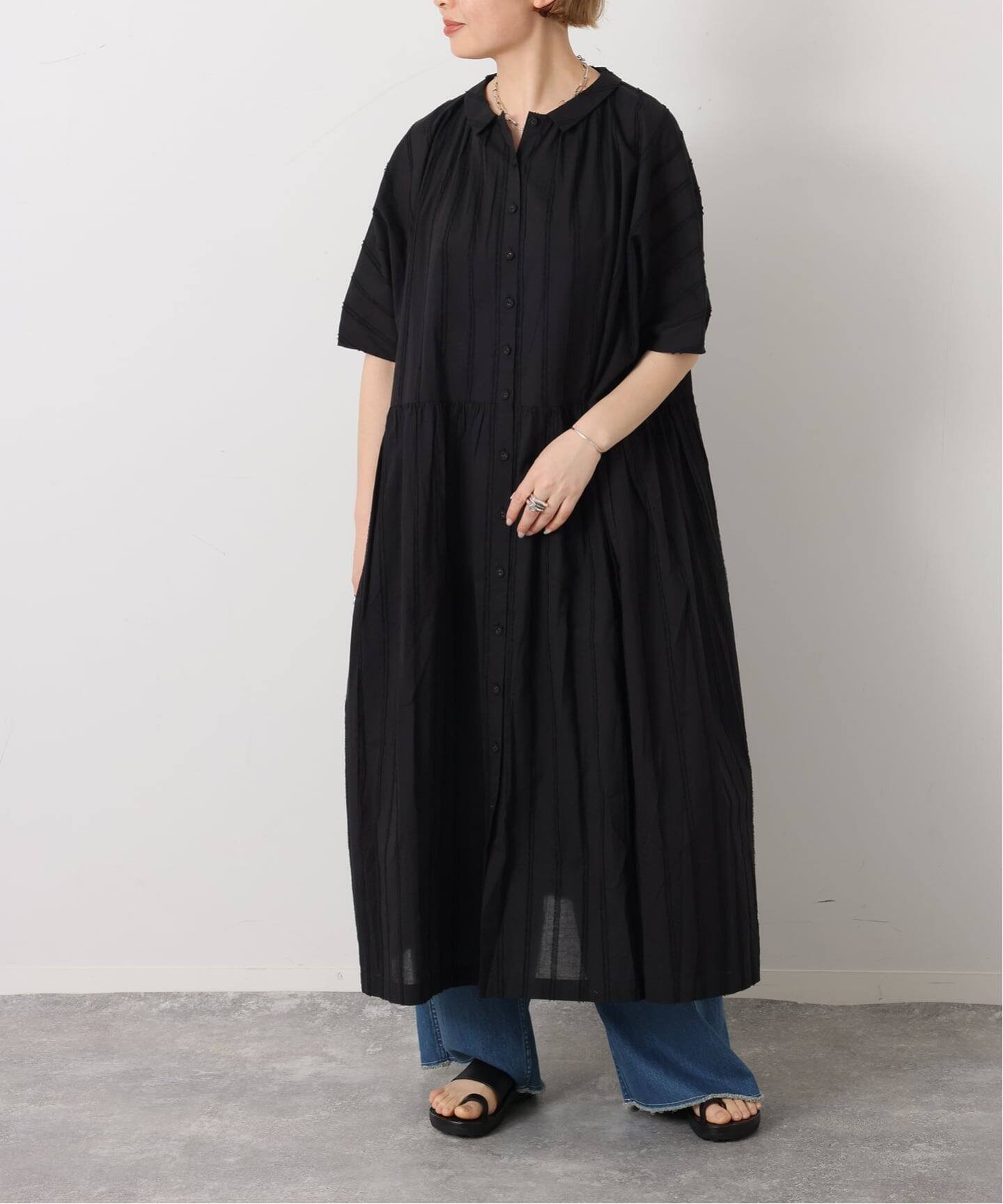 【ジャーナルスタンダード ラックス/journal standard luxe】のドビーストライプ ギャザードルマンワンピース インテリア・キッズ・メンズ・レディースファッション・服の通販 founy(ファウニー) 　ファッション　Fashion　レディースファッション　Fashion for Women　ワンピース　Dresses　ギャザー　Gathered, Ruffled　ストライプ　Stripe, Striped Pattern　スマート　Smart, Elegant　フリンジ　Fringe, Tassel　再入荷　Restock / Back in Stock　夏　Summer　2026年　2026　2026春夏・S/S　Spring/Summer 2026 SS26　ブラック|ID: prp329100004983482 ipo3291000000037332233