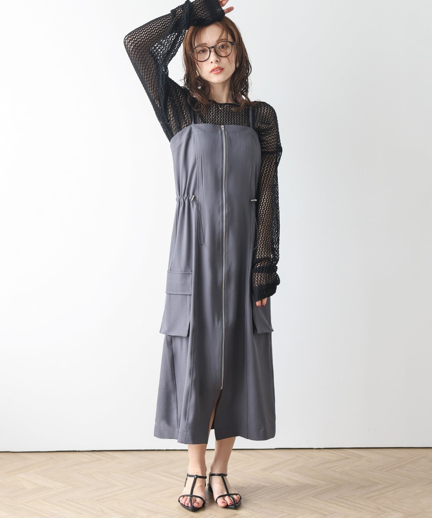 【ラジュール/Lajour】のフロントジップキャミソールワンピース インテリア・キッズ・メンズ・レディースファッション・服の通販 founy(ファウニー) 　ファッション　Fashion　レディースファッション　Fashion for Women　ワンピース　Dresses　インナー　Innerwear　キャミワンピース　Cami Dress, Slip Dress　クラシカル　Classical, Vintage-Inspired　ツイル　Twist, Twisted Detail　トレンド　Trend, Trending Now　ポケット　Pocket, Pocket Detail　ワーク　Workwear, Utility Style　エレガント 上品　Elegant　グレー|ID: prp329100004983505 ipo3291000000037332328