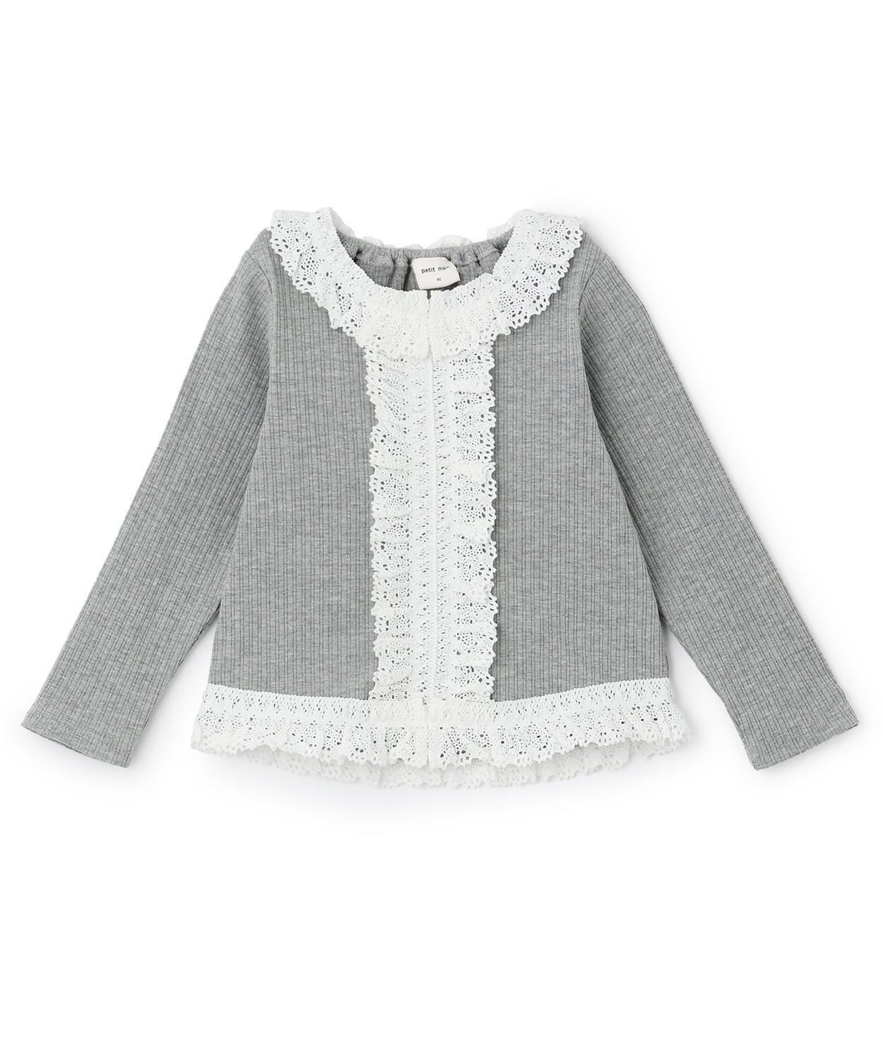 【ナルミヤ オンライン/NARUMIYA ONELINE / KIDS】の【リンク】レースフリルテレコ長袖Tシャツ インテリア・キッズ・メンズ・レディースファッション・服の通販 founy(ファウニー) 　ファッション　Fashion　キッズファッション　Fashion for Kids　シンプル　Simple, Minimal　テレコ　Ribbed, Rib Stitch　フィット　Fit, Slim Fit　フリル　Frill, Ruffle　ポケット　Pocket, Pocket Detail　レース　Lace, Lace Fabric　長袖　Long Sleeve, Full Sleeve　トップ グレー|ID: prp329100004983592 ipo3291000000037332827