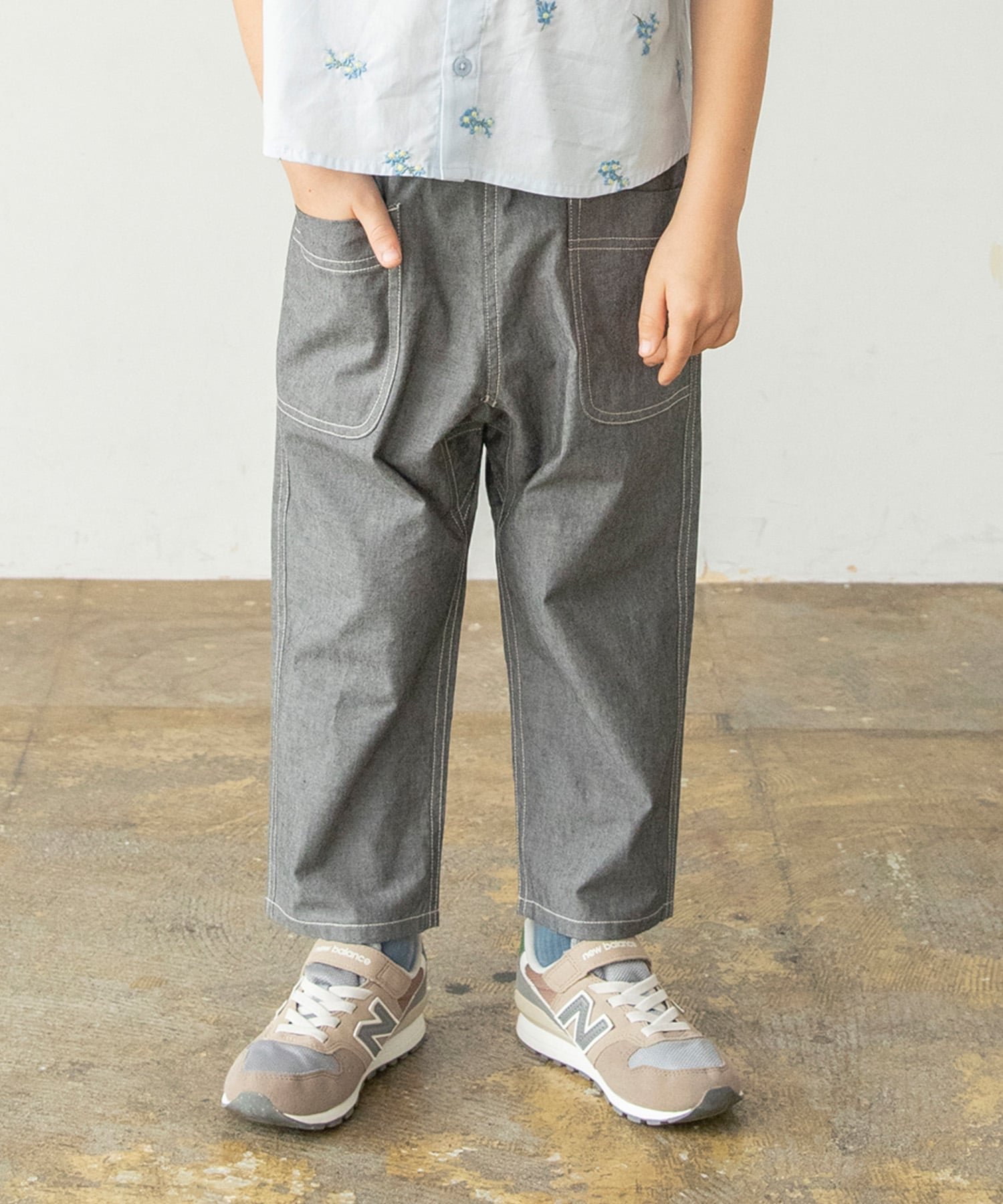 【ブランシェス/branshes / KIDS】の【爽やかシャンブレー】クロップドパンツ インテリア・キッズ・メンズ・レディースファッション・服の通販 founy(ファウニー) 　ファッション　Fashion　キッズファッション　Fashion for Kids　ボトムス　Bottoms　おすすめ　Recommended / Our Picks　シャンブレー　Chambray, Denim-Like Fabric　ストライプ　Stripe, Striped Pattern　ベーシック　Basic, Essential　夏　Summer　春　Spring　無地　Plain, Solid Color　ブラック|ID: prp329100004983593 ipo3291000000037332829