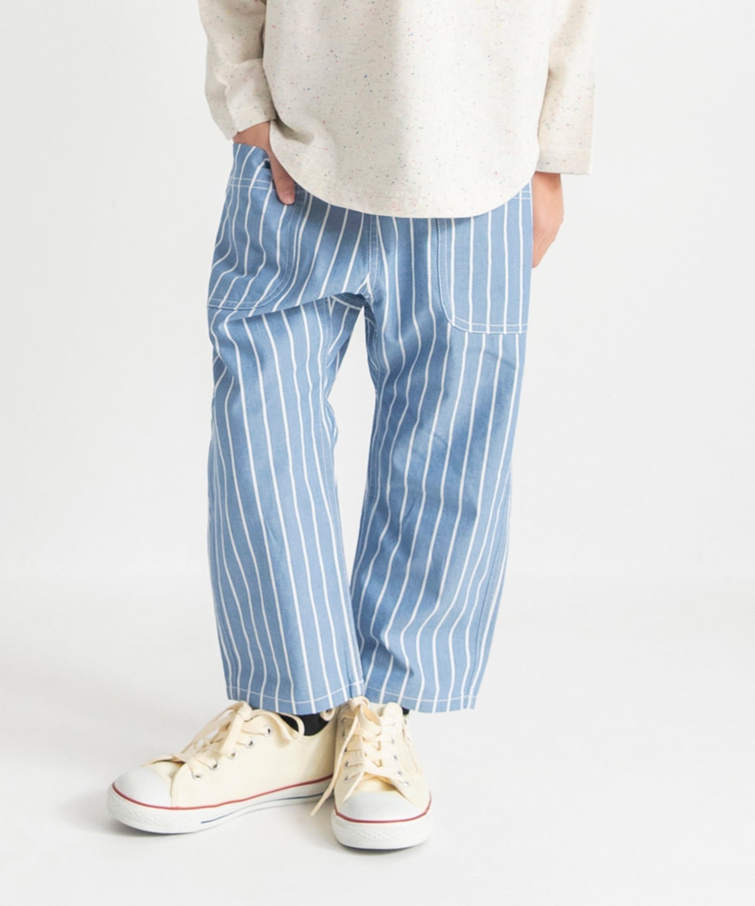 【ブランシェス/branshes / KIDS】の【爽やかシャンブレー】クロップドパンツ インテリア・キッズ・メンズ・レディースファッション・服の通販 founy(ファウニー) 　ファッション　Fashion　キッズファッション　Fashion for Kids　ボトムス　Bottoms　おすすめ　Recommended / Our Picks　シャンブレー　Chambray, Denim-Like Fabric　ストライプ　Stripe, Striped Pattern　ベーシック　Basic, Essential　夏　Summer　春　Spring　無地　Plain, Solid Color　ネイビーブルー|ID: prp329100004983593 ipo3291000000037332832