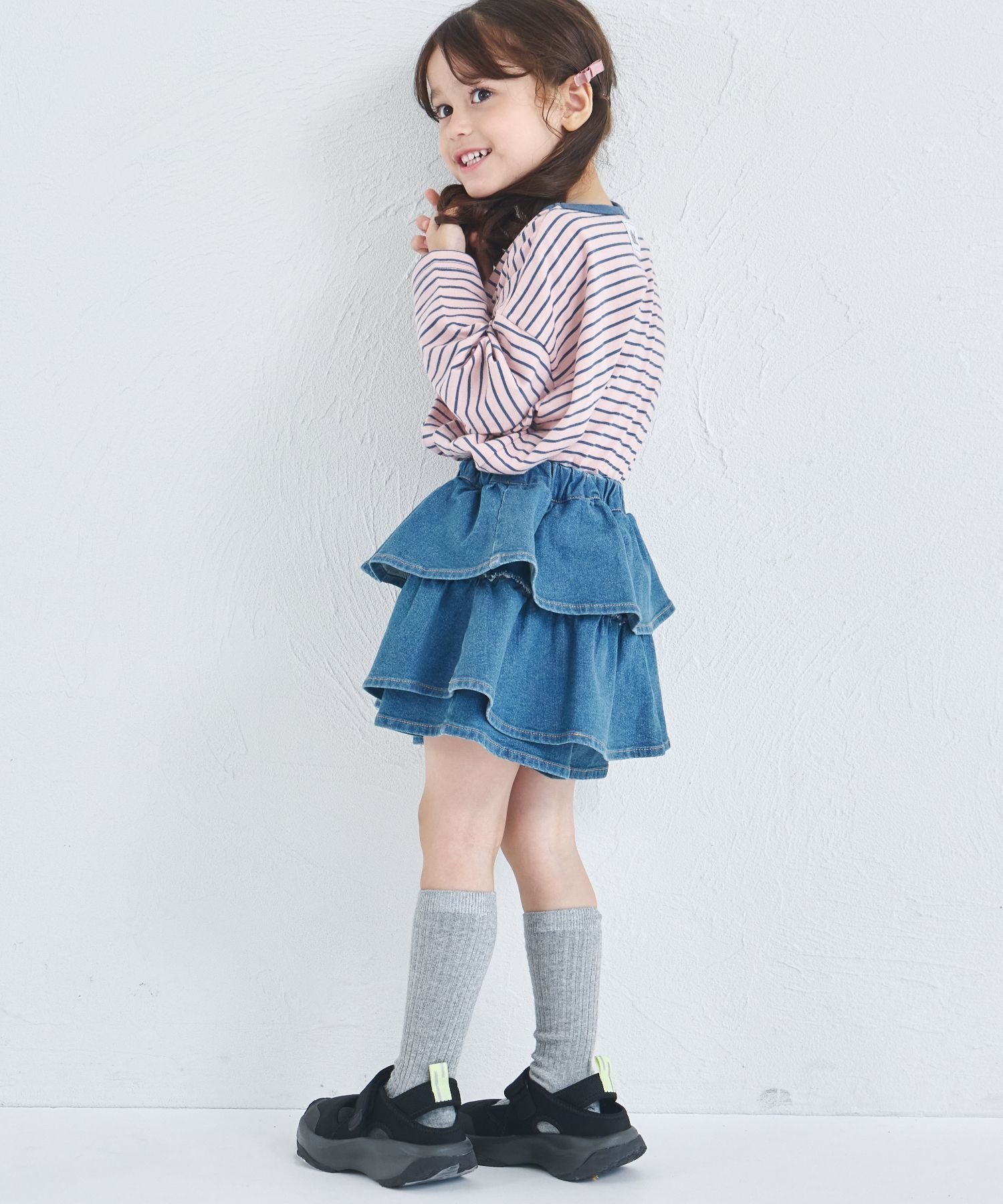 【ペアマノン/pairmanon / KIDS】の【新色追加】ガールズ ティアード デニムスカッツ/キッズ インテリア・キッズ・メンズ・レディースファッション・服の通販 founy(ファウニー) 　ファッション　Fashion　キッズファッション　Fashion for Kids　キュロット　Culottes, Wide Shorts　シンプル　Simple, Minimal　ティアード　Tiered, Tiered Style　デニム　Denim, Jeans Material　バランス　Balance, Style Balance　ブルー80|ID: prp329100004983602 ipo3291000000037332908