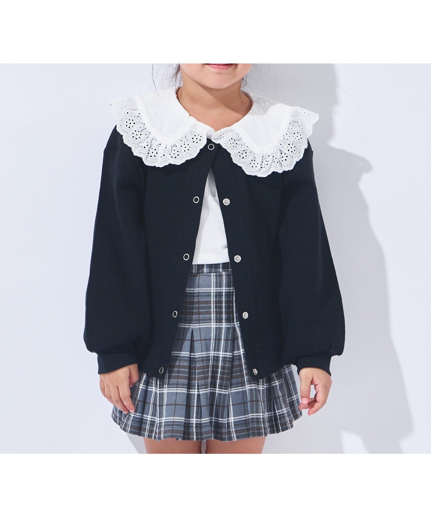 【エバ―クローゼット/ever closet / KIDS】のワッフル カーディガン 羽織り アウター 長袖 綿 女の子 男の子 子供 子供服 インテリア・キッズ・メンズ・レディースファッション・服の通販 founy(ファウニー) 　ファッション　Fashion　キッズファッション　Fashion for Kids　アウター　Coat Outerwear /Kids　カーディガン　Cardigan, Knitwear　軽量　Lightweight, Ultra Light　シルバー　Silver, Metallic Silver　シンプル　Simple, Minimal　トレンド　Trend, Trending Now　長袖　Long Sleeve, Full Sleeve　ラベンダー　Lavender　ロング　Long, Long-Length　ワッフル　Waffle, Waffle Knit　再入荷　Restock / Back in Stock　エレガント 上品　Elegant　ブラック|ID: prp329100004983627 ipo3291000000037333088
