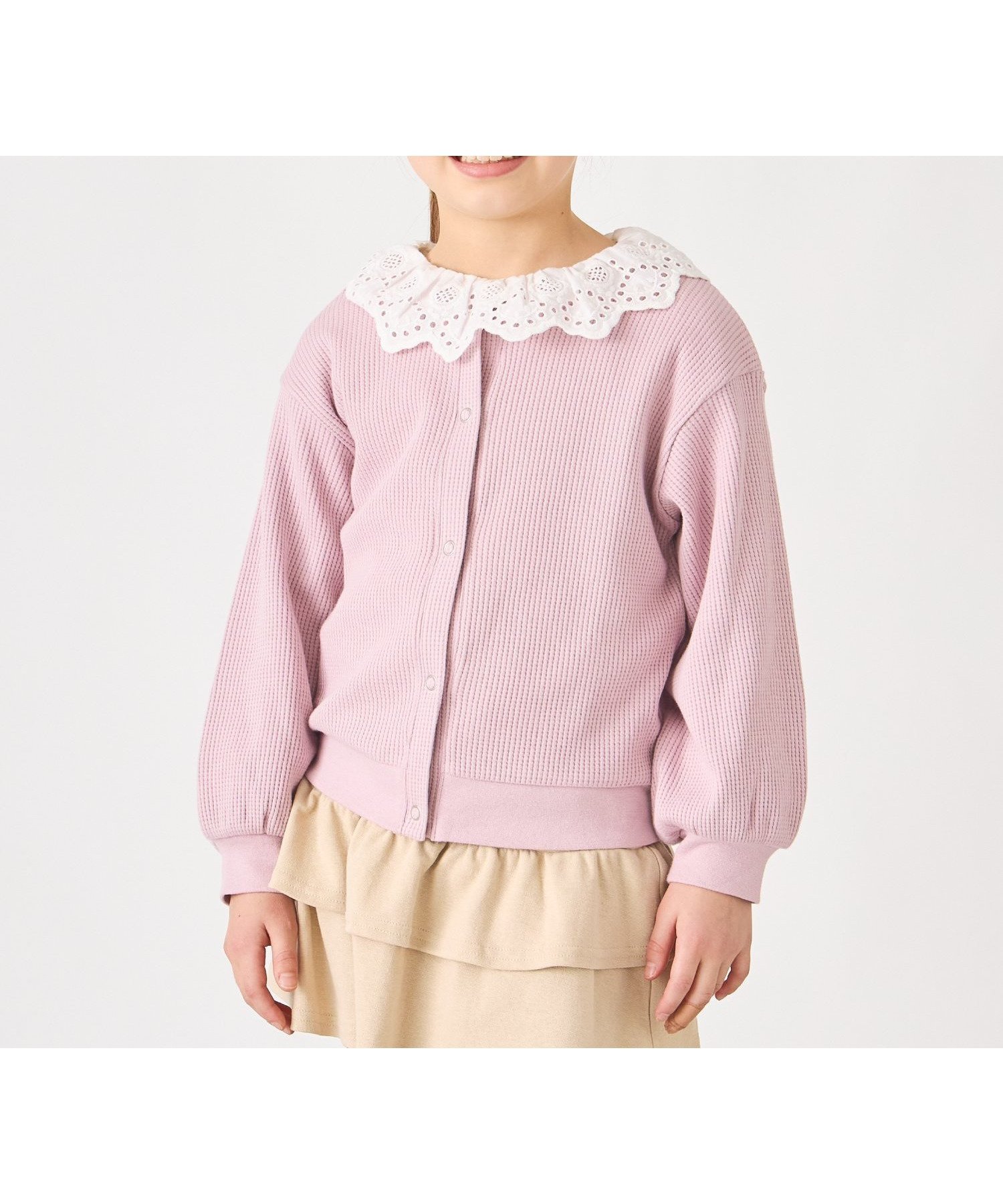 【エバ―クローゼット/ever closet / KIDS】のワッフル カーディガン 羽織り アウター 長袖 綿 女の子 男の子 子供 子供服 インテリア・キッズ・メンズ・レディースファッション・服の通販 founy(ファウニー) 　ファッション　Fashion　キッズファッション　Fashion for Kids　アウター　Coat Outerwear /Kids　カーディガン　Cardigan, Knitwear　軽量　Lightweight, Ultra Light　シルバー　Silver, Metallic Silver　シンプル　Simple, Minimal　トレンド　Trend, Trending Now　長袖　Long Sleeve, Full Sleeve　ラベンダー　Lavender　ロング　Long, Long-Length　ワッフル　Waffle, Waffle Knit　再入荷　Restock / Back in Stock　エレガント 上品　Elegant　ラベンダー|ID: prp329100004983627 ipo3291000000037333091