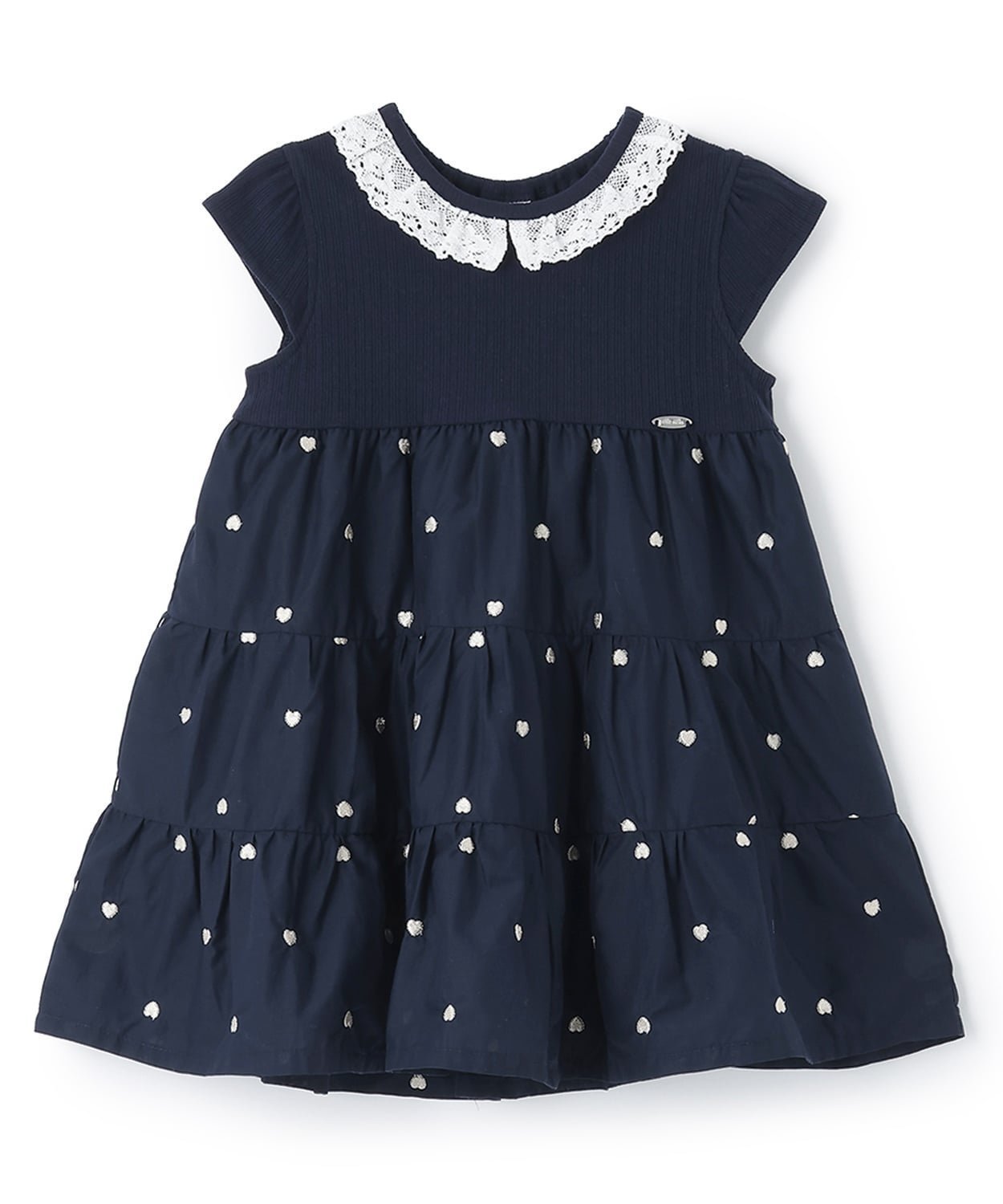 【ナルミヤ オンライン/NARUMIYA ONELINE / KIDS】の【リンク】ハート刺しゅうドッキングワンピース インテリア・キッズ・メンズ・レディースファッション・服の通販 founy(ファウニー) 　ファッション　Fashion　キッズファッション　Fashion for Kids　ワンピース　Dresses　おすすめ　Recommended / Our Picks　ドッキング　Docking, Mixed Material　ベビー　Baby, Babywear　ポケット　Pocket, Pocket Detail　レース　Lace, Lace Fabric　ロンパース　Romper, Jumpsuit　夏　Summer　春　Spring　S/S・春夏　SS, Spring/Summer, Warm Season　紺|ID: prp329100004983633 ipo3291000000037333149