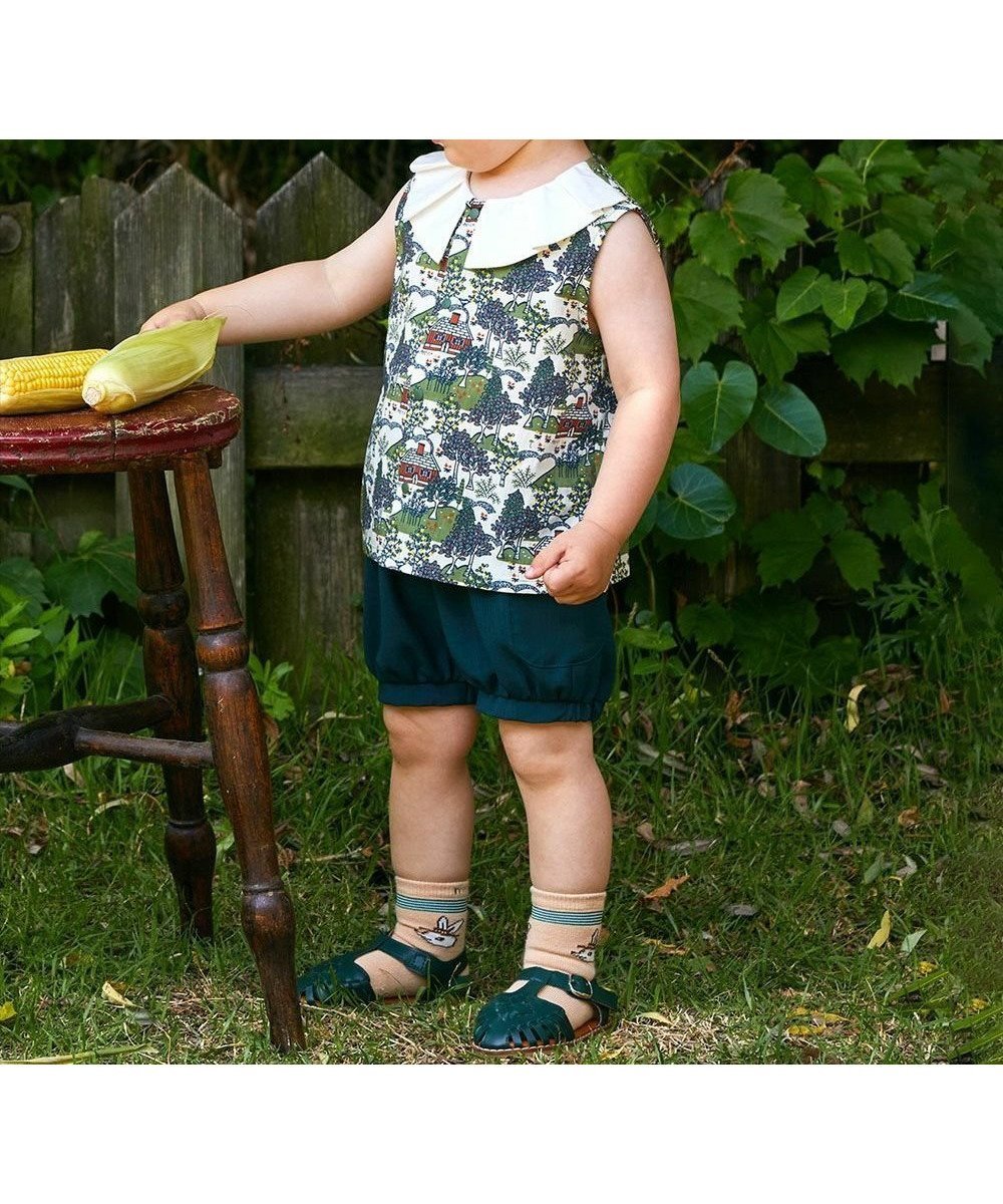 【モイモルン/moimoln / KIDS】の【セットアップ】グリーンタックカラーノースリブトップス パンツ インテリア・キッズ・メンズ・レディースファッション・服の通販 founy(ファウニー) 　ファッション　Fashion　キッズファッション　Fashion for Kids　トップス・カットソー　Cut & Sew Tops　ボトムス　Bottoms　セットアップ　Matching Sets　キッズトップス　Tops　セットアップ　Set-Up, Coordinated Outfit　ノースリーブ　Sleeveless, No-Sleeve　フォーマル　Formal, Dressy　プリント　Print, Printed Pattern　プリーツ　Pleats, Pleated　ボトム　Bottoms, Lower Wear　グリーン|ID: prp329100004983635 ipo3291000000037333155