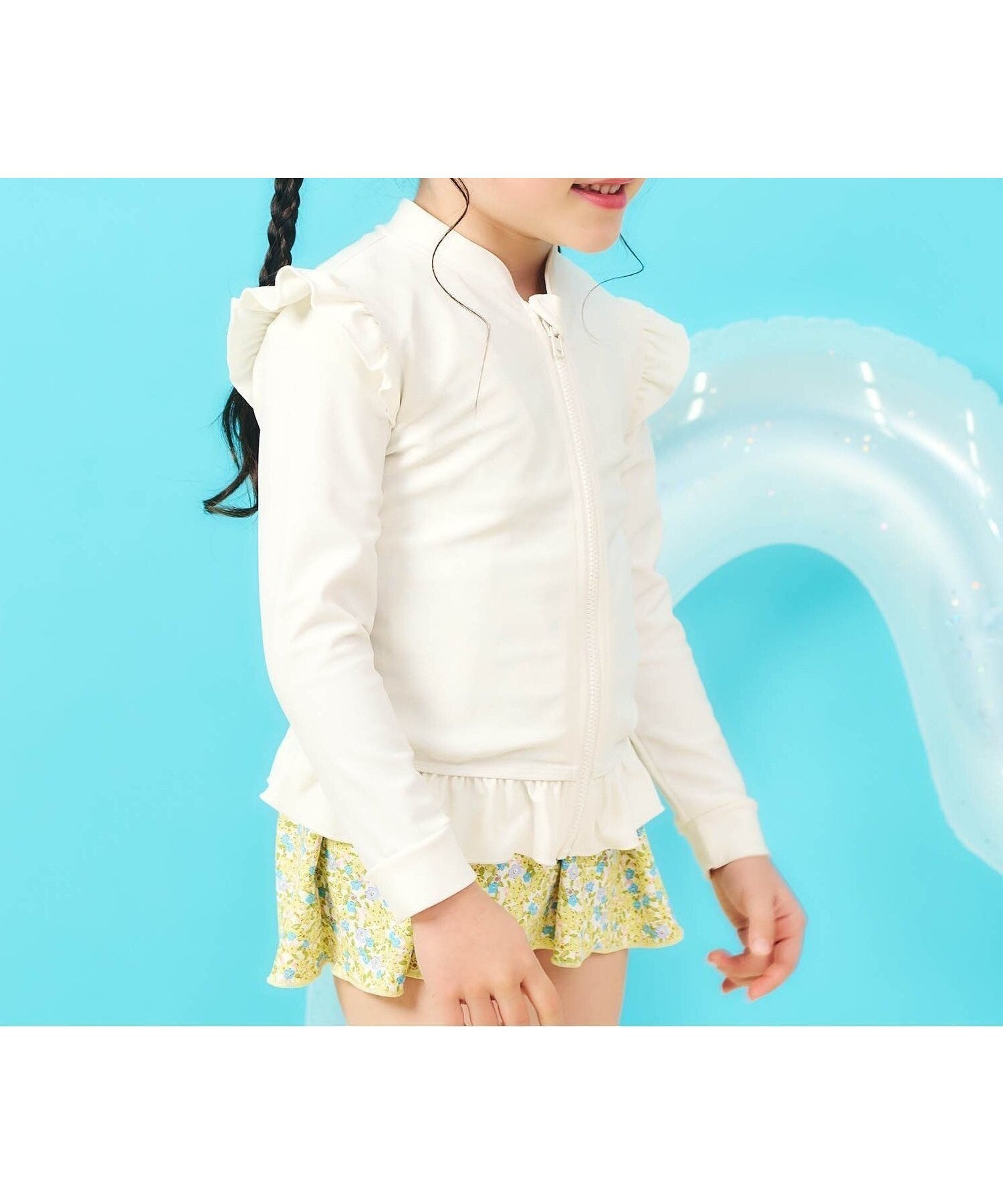 【エフオー オンラインストア/F.O.Online Store / KIDS】の【UVカット】フリルラッシュガード インテリア・キッズ・メンズ・レディースファッション・服の通販 founy(ファウニー) 　ファッション　Fashion　キッズファッション　Fashion for Kids　アウトドア　Outdoor Clothing　フリル　Frill, Ruffle　夏　Summer　水着　Swimsuit, Swimwear　無地　Plain, Solid Color　アイボリー|ID: prp329100004983648 ipo3291000000037333259