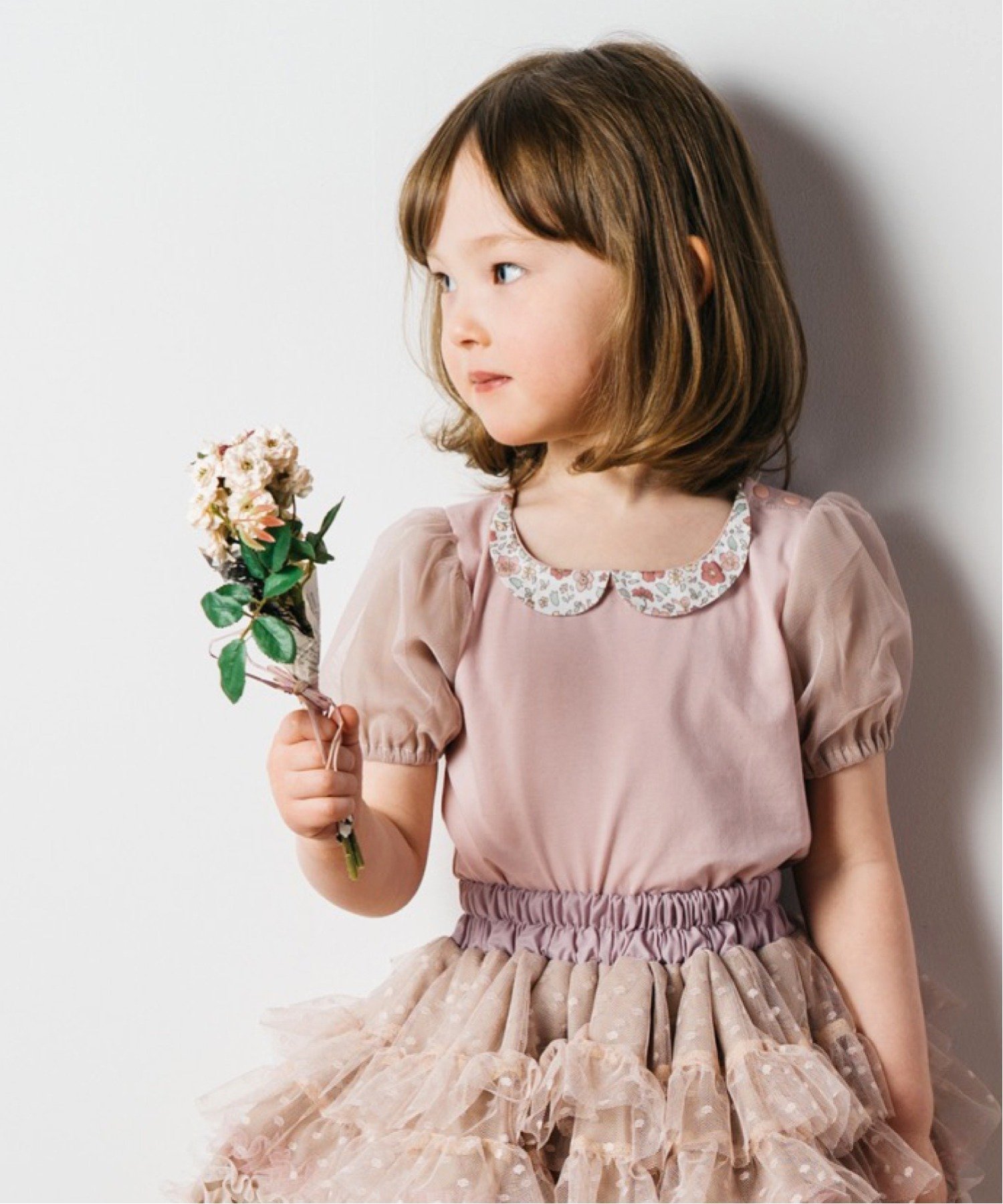 【パンパンテュテュ/panpantutu / KIDS】のおすましカラーパフスリーブトップ インテリア・キッズ・メンズ・レディースファッション・服の通販 founy(ファウニー) 　ファッション　Fashion　キッズファッション　Fashion for Kids　おすすめ　Recommended / Our Picks　ストレッチ　Stretch, Stretchy Fabric　スリーブ　Sleeve, Long Sleeve / Short Sleeve　チュール　Tulip, Tulip Motif　フラワー　Flower, Floral　モーブピンク|ID: prp329100004983653 ipo3291000000037333279