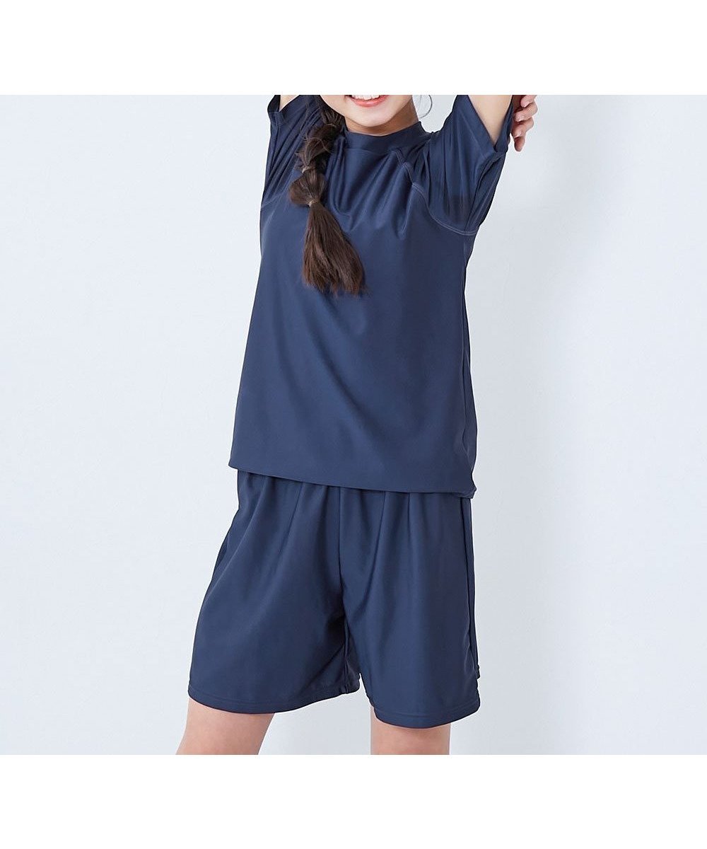 【デビロック/devirock / KIDS】のUVカット 女児 セパレート Tシャツ パンツ型 スクール水着 子供服 キッズ 26SS インテリア・キッズ・メンズ・レディースファッション・服の通販 founy(ファウニー) 　ファッション　Fashion　キッズファッション　Fashion for Kids　インナー　Innerwear　キュロット　Culottes, Wide Shorts　ストレッチ　Stretch, Stretchy Fabric　セパレート　Separate, Two-Piece　長袖　Long Sleeve, Full Sleeve　フィット　Fit, Slim Fit　プリント　Print, Printed Pattern　半袖　Short Sleeve, Half Sleeve　水着　Swimsuit, Swimwear　2026年　2026　2026春夏・S/S　Spring/Summer 2026 SS26　001-半袖-ネイビー-ネイビー|ID: prp329100004983661 ipo3291000000037333335