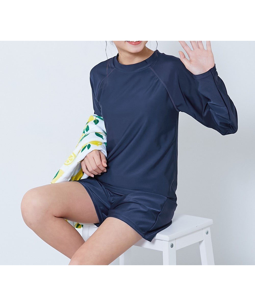 【デビロック/devirock / KIDS】のUVカット 女児 セパレート Tシャツ パンツ型 スクール水着 子供服 キッズ 26SS インテリア・キッズ・メンズ・レディースファッション・服の通販 founy(ファウニー) 　ファッション　Fashion　キッズファッション　Fashion for Kids　インナー　Innerwear　キュロット　Culottes, Wide Shorts　ストレッチ　Stretch, Stretchy Fabric　セパレート　Separate, Two-Piece　長袖　Long Sleeve, Full Sleeve　フィット　Fit, Slim Fit　プリント　Print, Printed Pattern　半袖　Short Sleeve, Half Sleeve　水着　Swimsuit, Swimwear　2026年　2026　2026春夏・S/S　Spring/Summer 2026 SS26　011-長袖-ネイビー-ネイビー|ID: prp329100004983661 ipo3291000000037333337