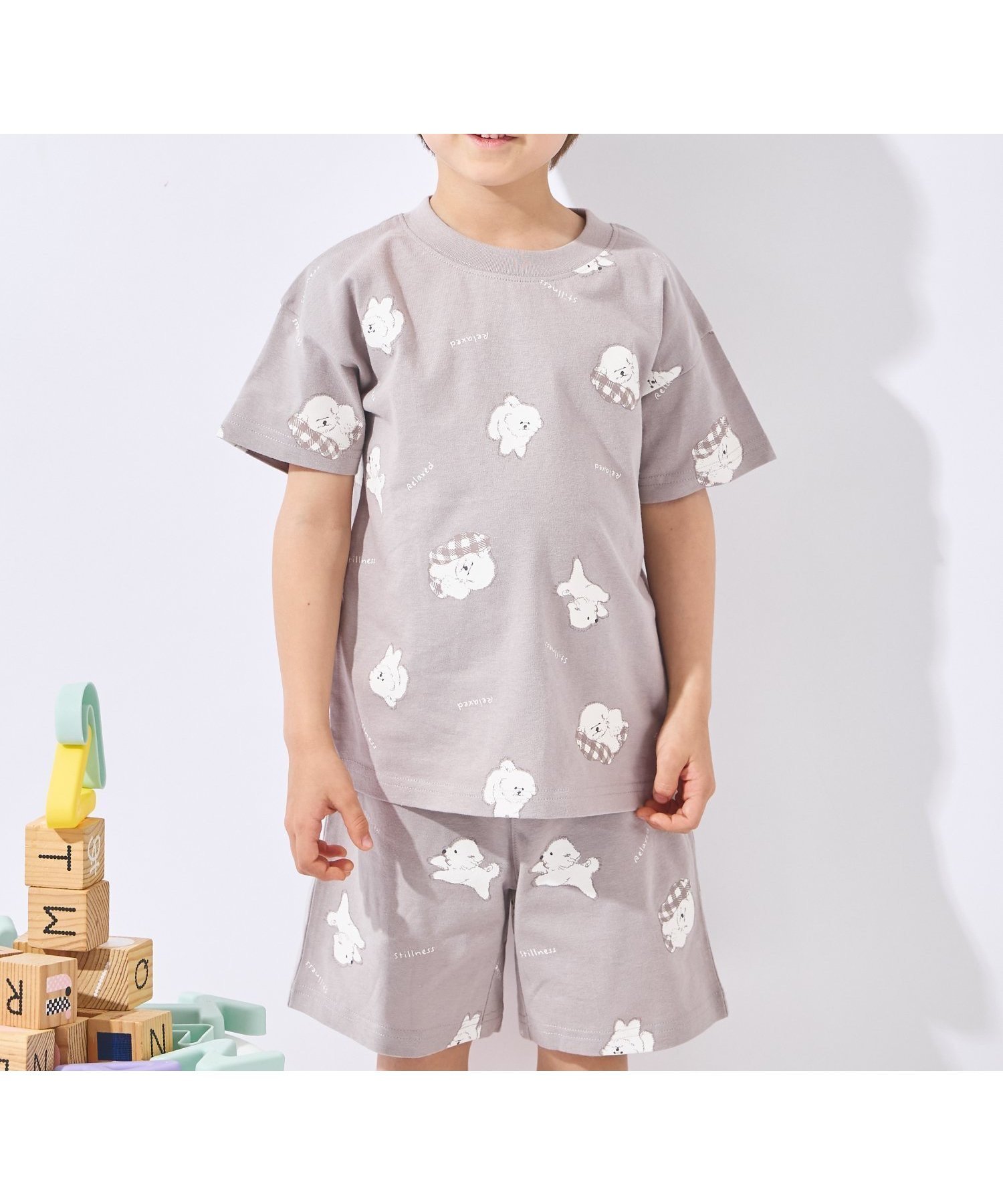 【エバ―クローゼット/ever closet / KIDS】のプリント 半袖 ルームウェア パジャマ セット 男の子 女の子 子供 子供服 インテリア・キッズ・メンズ・レディースファッション・服の通販 founy(ファウニー) 　ファッション　Fashion　キッズファッション　Fashion for Kids　吸水　Absorbent, Quick-Dry　トレンド　Trend, Trending Now　パジャマ　Pajamas, Sleepwear　プリント　Print, Printed Pattern　半袖　Short Sleeve, Half Sleeve　ラベンダー　Lavender　再入荷　Restock / Back in Stock　お家時間・ステイホーム　Stay Home / At Home　グレージュB|ID: prp329100004983663 ipo3291000000037333358