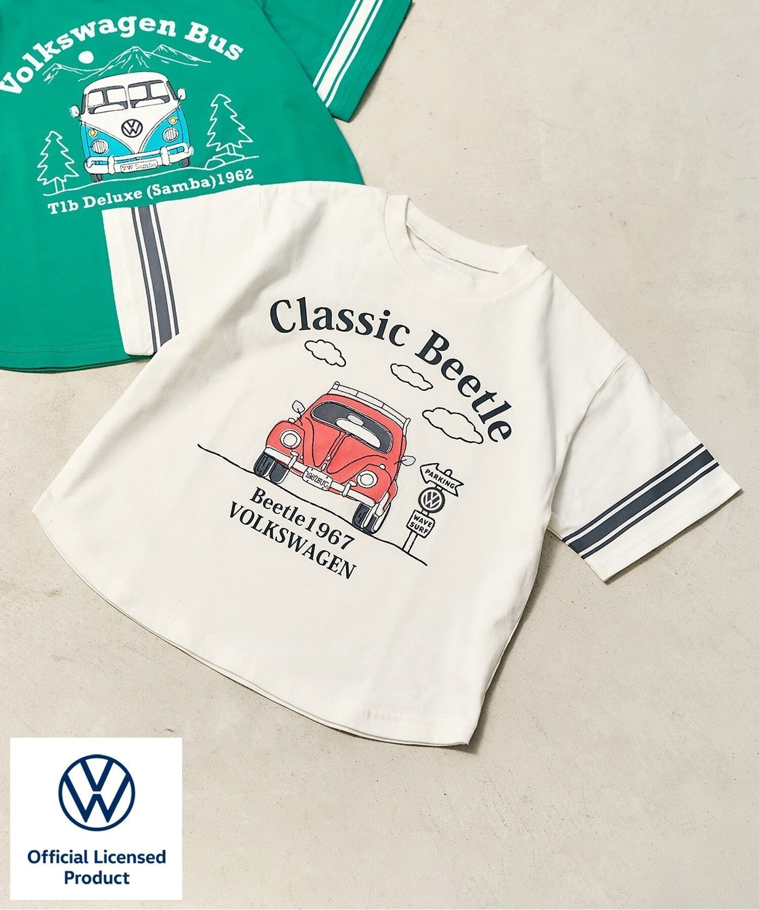 【エフオー オンラインストア/F.O.Online Store / KIDS】のVolkswagen フットボールTシャツ インテリア・キッズ・メンズ・レディースファッション・服の通販 founy(ファウニー) 　ファッション　Fashion　キッズファッション　Fashion for Kids　イラスト　Illustration　クラシック　Classic, Timeless Style　コレクション　Collection, Seasonal Line　ショート　Short, Short Length　デニム　Denim, Jeans Material　オフホワイト|ID: prp329100004983672 ipo3291000000037333429