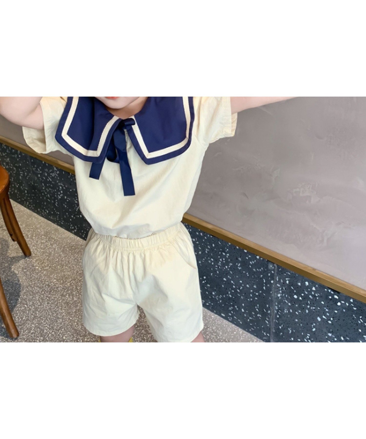【アイモハ/aimoha / KIDS】の【aimoha-KIDS-】セーラーカラーセットアップ インテリア・キッズ・メンズ・レディースファッション・服の通販 founy(ファウニー) 　ファッション　Fashion　キッズファッション　Fashion for Kids　イエロー　Yellow　セットアップ　Set-Up, Coordinated Outfit　リボン　Ribbon, Bow　ベージュ|ID: prp329100004983683 ipo3291000000037333490