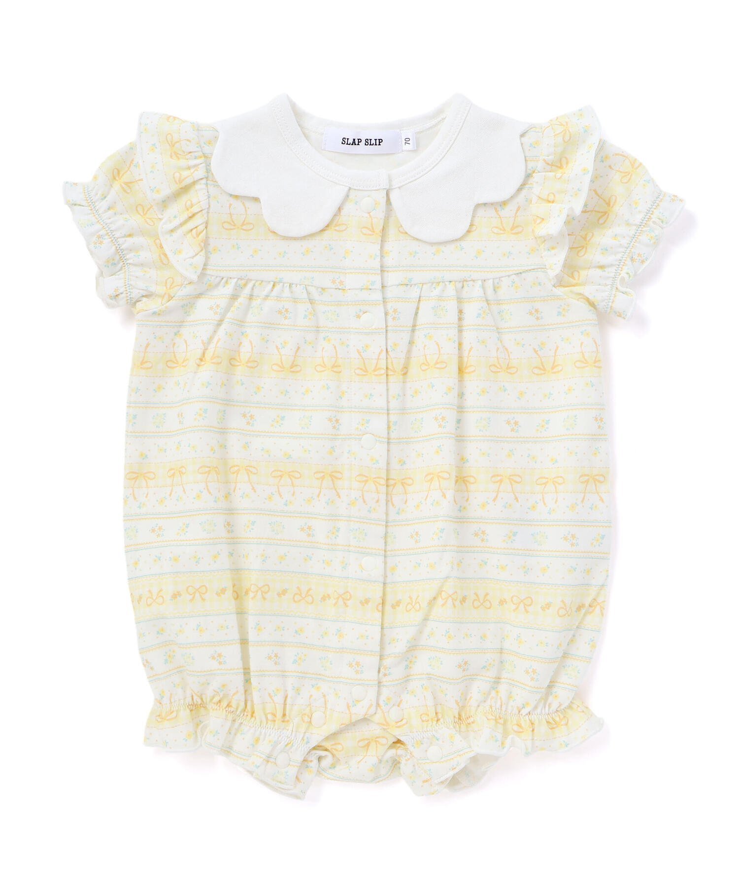 【ベベ オンライン ストア/BEBE ONLINE STORE / KIDS】の【お揃い】スカラップ襟花柄カバーオールベビー(60~80cm) インテリア・キッズ・メンズ・レディースファッション・服の通販 founy(ファウニー) 　ファッション　Fashion　キッズファッション　Fashion for Kids　イエロー　Yellow　春　Spring　ガーリー　Girly, Feminine Style　コレクション　Collection, Seasonal Line　スカラップ　Scallop, Scalloped Edge　フレンチ　French, French Style　プリント　Print, Printed Pattern　ベビー　Baby, Babywear　レギンス　Leggings, Stretch Pants　S/S・春夏　SS, Spring/Summer, Warm Season　夏　Summer　エレガント 上品　Elegant　2026年　2026　2026春夏・S/S　Spring/Summer 2026 SS26　イエロー系|ID: prp329100004983742 ipo3291000000037333911