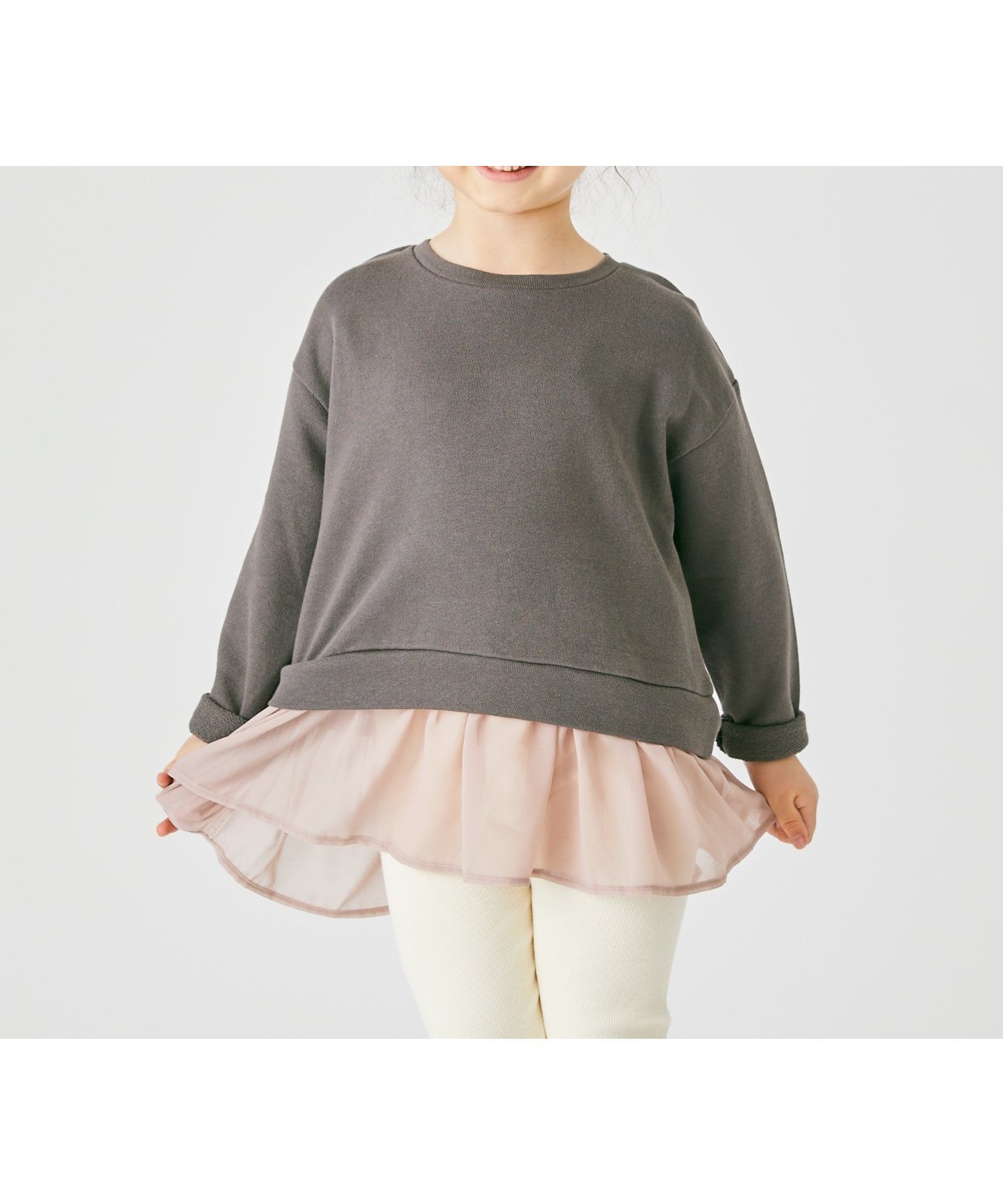 【エバ―クローゼット/ever closet / KIDS】のフリル付きトップス インテリア・キッズ・メンズ・レディースファッション・服の通販 founy(ファウニー) 　ファッション　Fashion　キッズファッション　Fashion for Kids　トップス・カットソー　Cut & Sew Tops　吸水　Absorbent, Quick-Dry　シフォン　Chiffon, Lightweight Fabric　トレンド　Trend, Trending Now　ドッキング　Docking, Mixed Material　人気　Popular, Best Seller　フリル　Frill, Ruffle　ラベンダー　Lavender　楽ちん　Easy Fit, Comfortable　再入荷　Restock / Back in Stock　チャコールモカ|ID: prp329100004983747 ipo3291000000037333935
