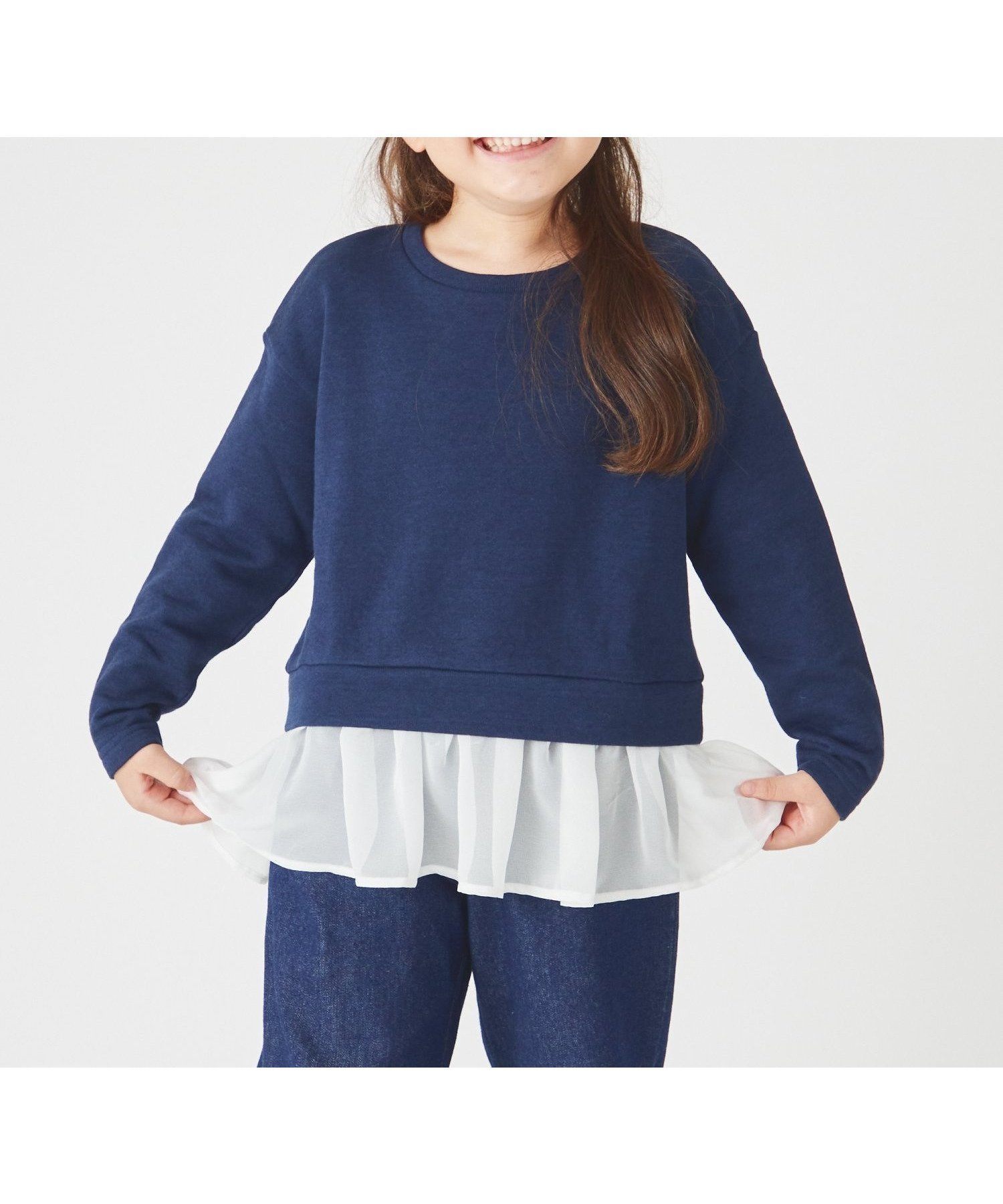 【エバ―クローゼット/ever closet / KIDS】のフリル付きトップス インテリア・キッズ・メンズ・レディースファッション・服の通販 founy(ファウニー) 　ファッション　Fashion　キッズファッション　Fashion for Kids　トップス・カットソー　Cut & Sew Tops　吸水　Absorbent, Quick-Dry　シフォン　Chiffon, Lightweight Fabric　トレンド　Trend, Trending Now　ドッキング　Docking, Mixed Material　人気　Popular, Best Seller　フリル　Frill, Ruffle　ラベンダー　Lavender　楽ちん　Easy Fit, Comfortable　再入荷　Restock / Back in Stock　ネイビーホワイト|ID: prp329100004983747 ipo3291000000037333936