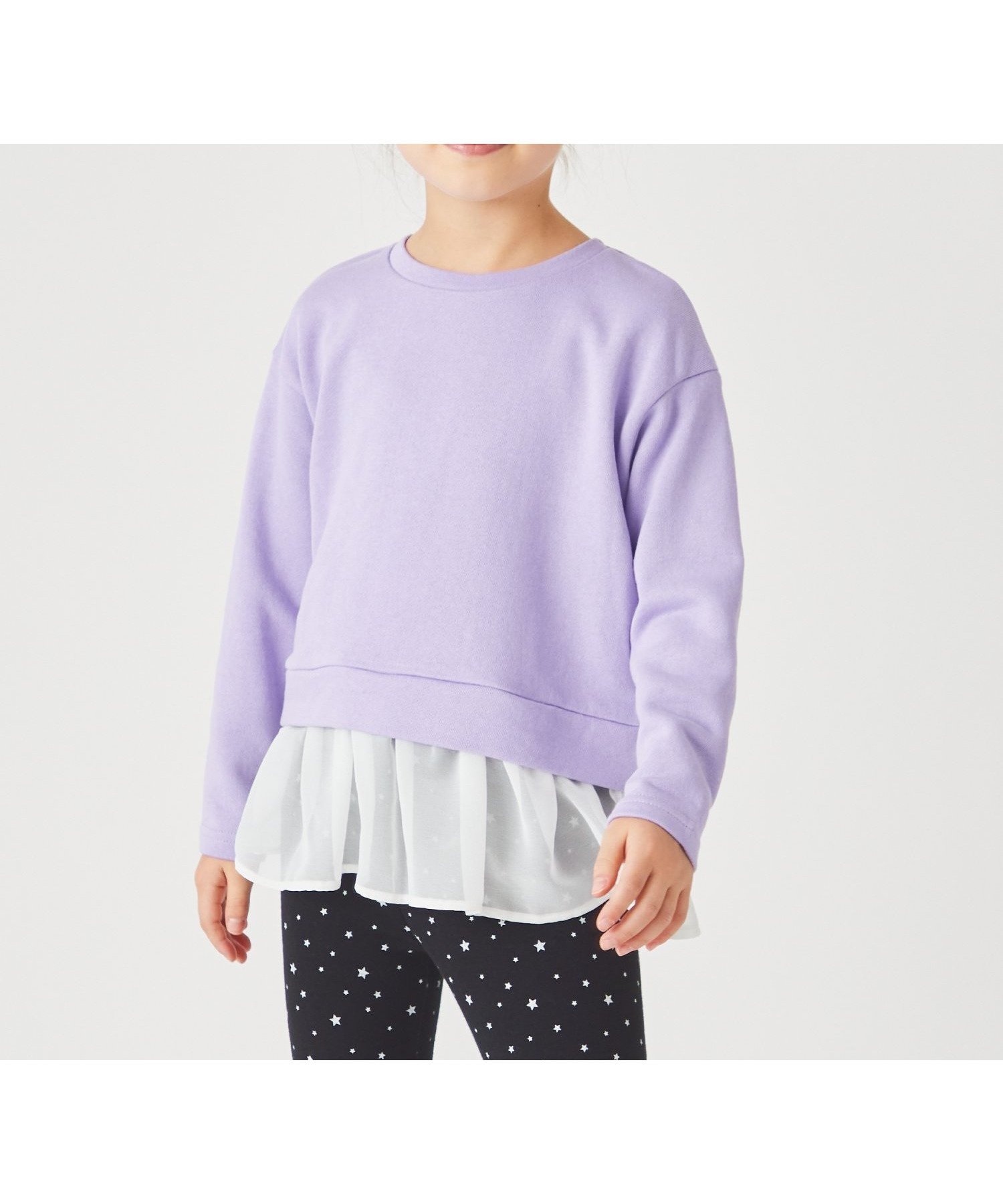 【エバ―クローゼット/ever closet / KIDS】のフリル付きトップス インテリア・キッズ・メンズ・レディースファッション・服の通販 founy(ファウニー) 　ファッション　Fashion　キッズファッション　Fashion for Kids　トップス・カットソー　Cut & Sew Tops　吸水　Absorbent, Quick-Dry　シフォン　Chiffon, Lightweight Fabric　トレンド　Trend, Trending Now　ドッキング　Docking, Mixed Material　人気　Popular, Best Seller　フリル　Frill, Ruffle　ラベンダー　Lavender　楽ちん　Easy Fit, Comfortable　再入荷　Restock / Back in Stock　パープルホワイト|ID: prp329100004983747 ipo3291000000037333937
