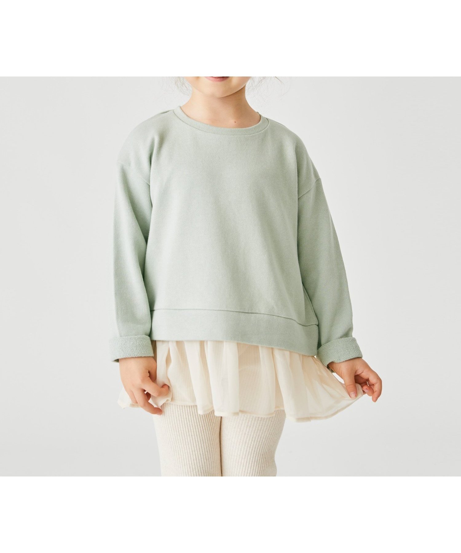 【エバ―クローゼット/ever closet / KIDS】のフリル付きトップス インテリア・キッズ・メンズ・レディースファッション・服の通販 founy(ファウニー) 　ファッション　Fashion　キッズファッション　Fashion for Kids　トップス・カットソー　Cut & Sew Tops　吸水　Absorbent, Quick-Dry　シフォン　Chiffon, Lightweight Fabric　トレンド　Trend, Trending Now　ドッキング　Docking, Mixed Material　人気　Popular, Best Seller　フリル　Frill, Ruffle　ラベンダー　Lavender　楽ちん　Easy Fit, Comfortable　再入荷　Restock / Back in Stock　ミントベージュ|ID: prp329100004983747 ipo3291000000037333940