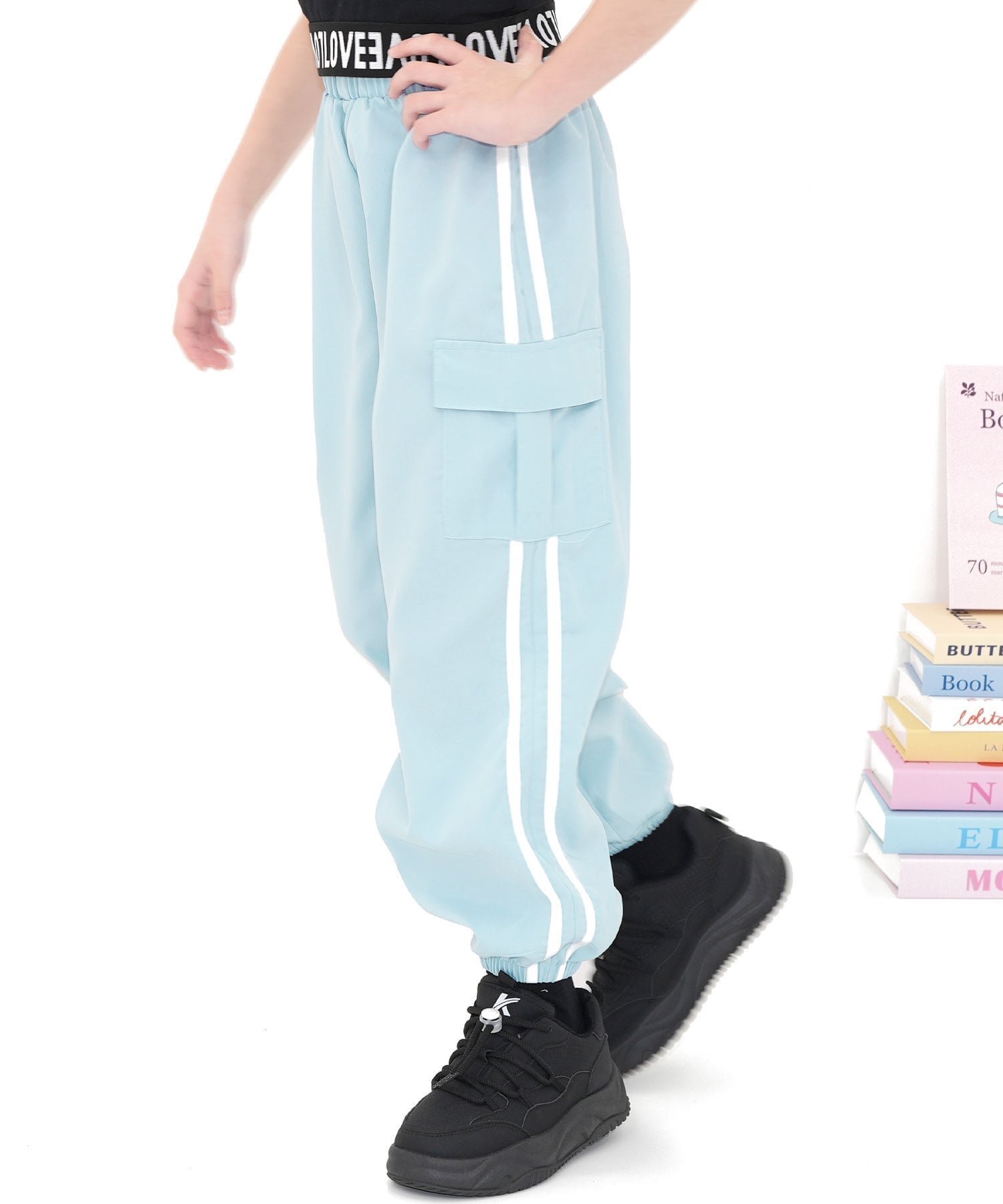 【その他のブランド/Other】のカーゴパンツ ジョガーパンツ ポケット リボン ライン キッズ 女の子 男の子 インテリア・キッズ・メンズ・レディースファッション・服の通販 founy(ファウニー) 　ファッション　Fashion　キッズファッション　Fashion for Kids　ボトムス　Bottoms　カーゴパンツ　Cargo Pants, Utility Pants　ポケット　Pocket, Pocket Detail　リボン　Ribbon, Bow　ライトブルー×ライン|ID: prp329100004983773 ipo3291000000037334135